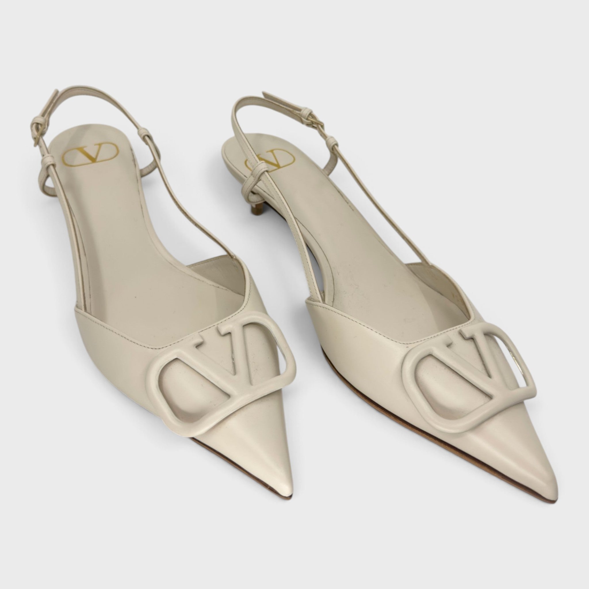 Valentino Off White Logo Kitten Heels | Size 39 IT