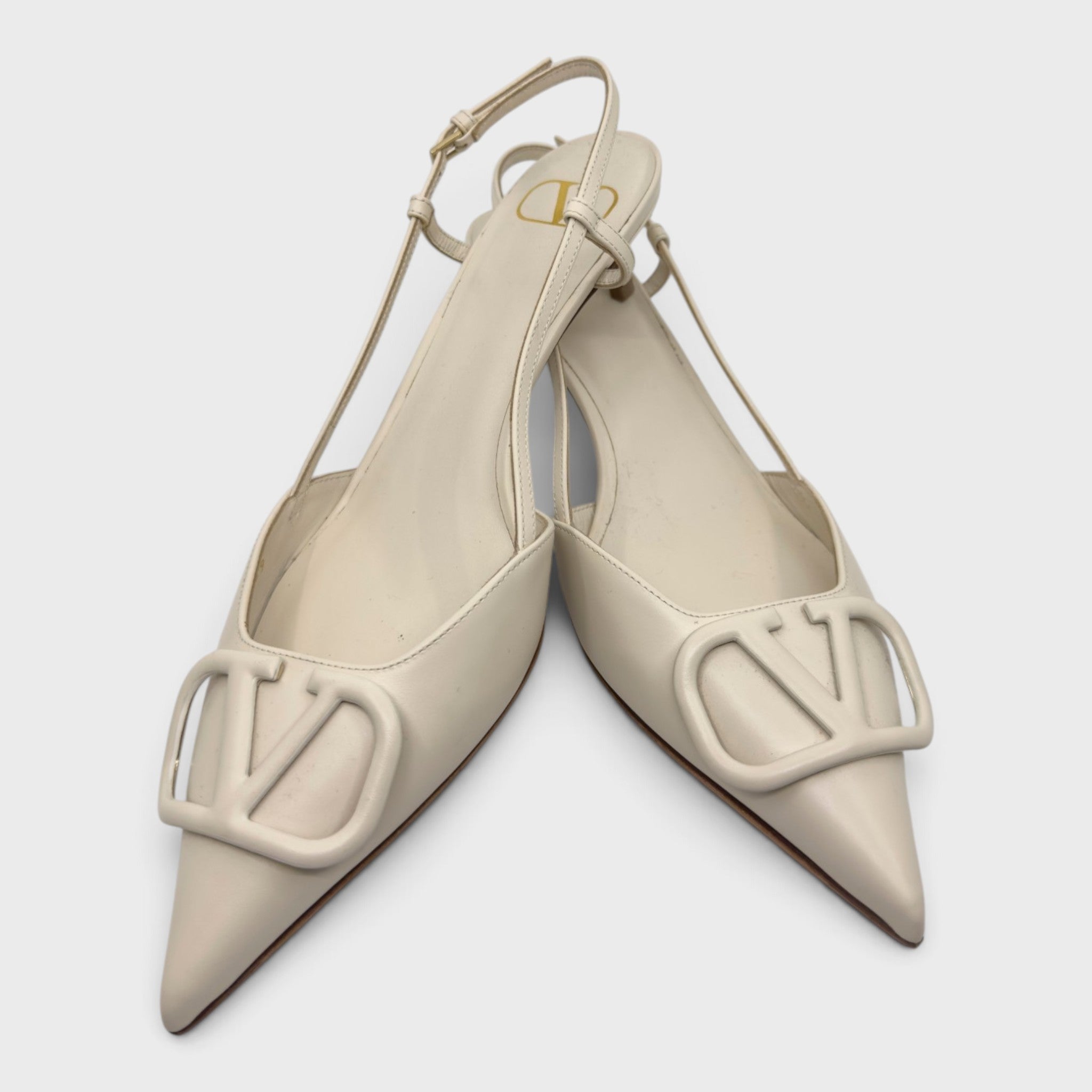 Valentino Off White Logo Kitten Heels | Size 39 IT