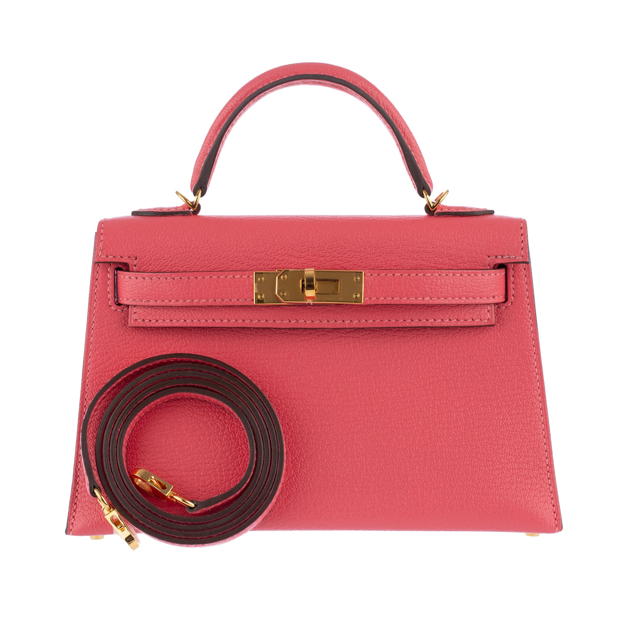 Hermes Mini Kelly II Rose Lipstick Chevre Leather Gold Hardware