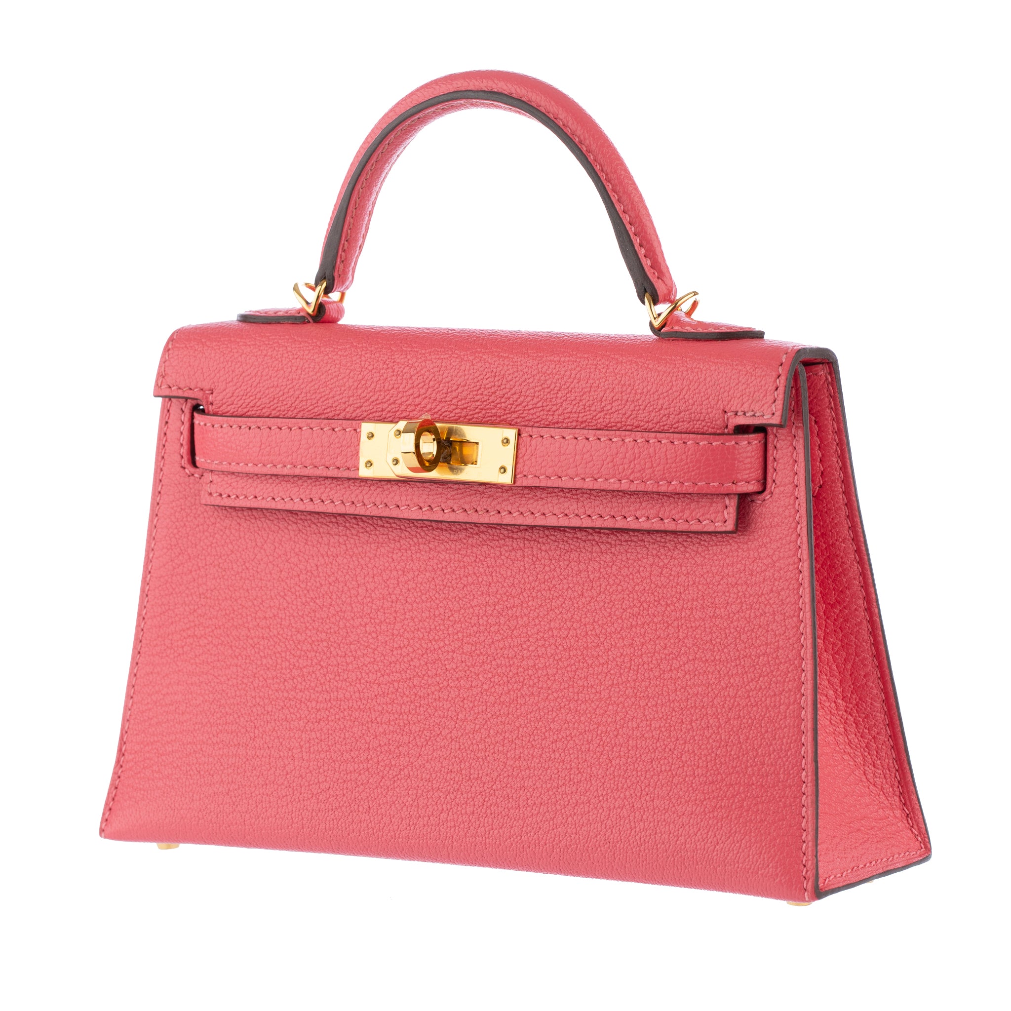 Hermes Mini Kelly II Rose Lipstick Chevre Leather Gold Hardware