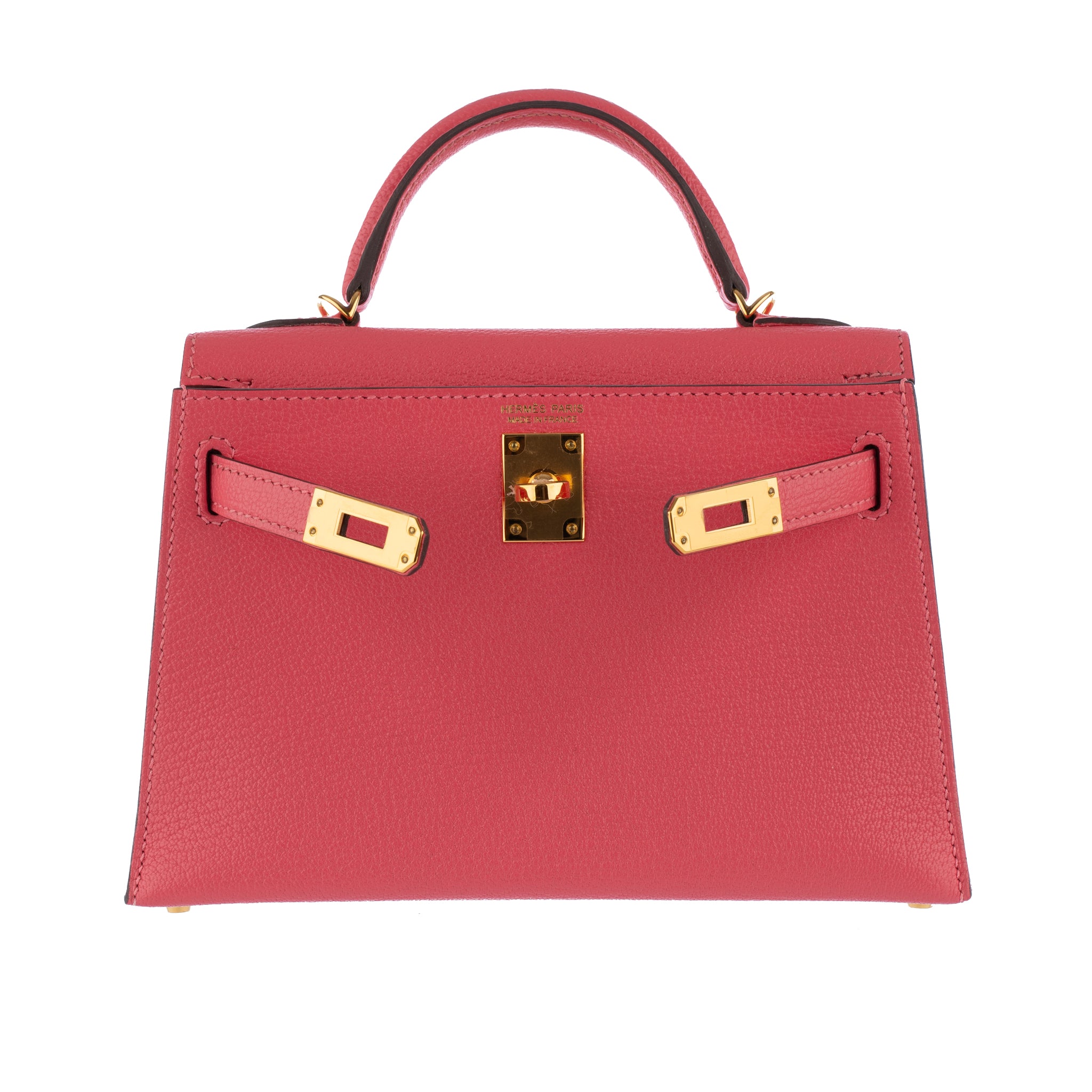 Hermes Mini Kelly II Rose Lipstick Chevre Leather Gold Hardware