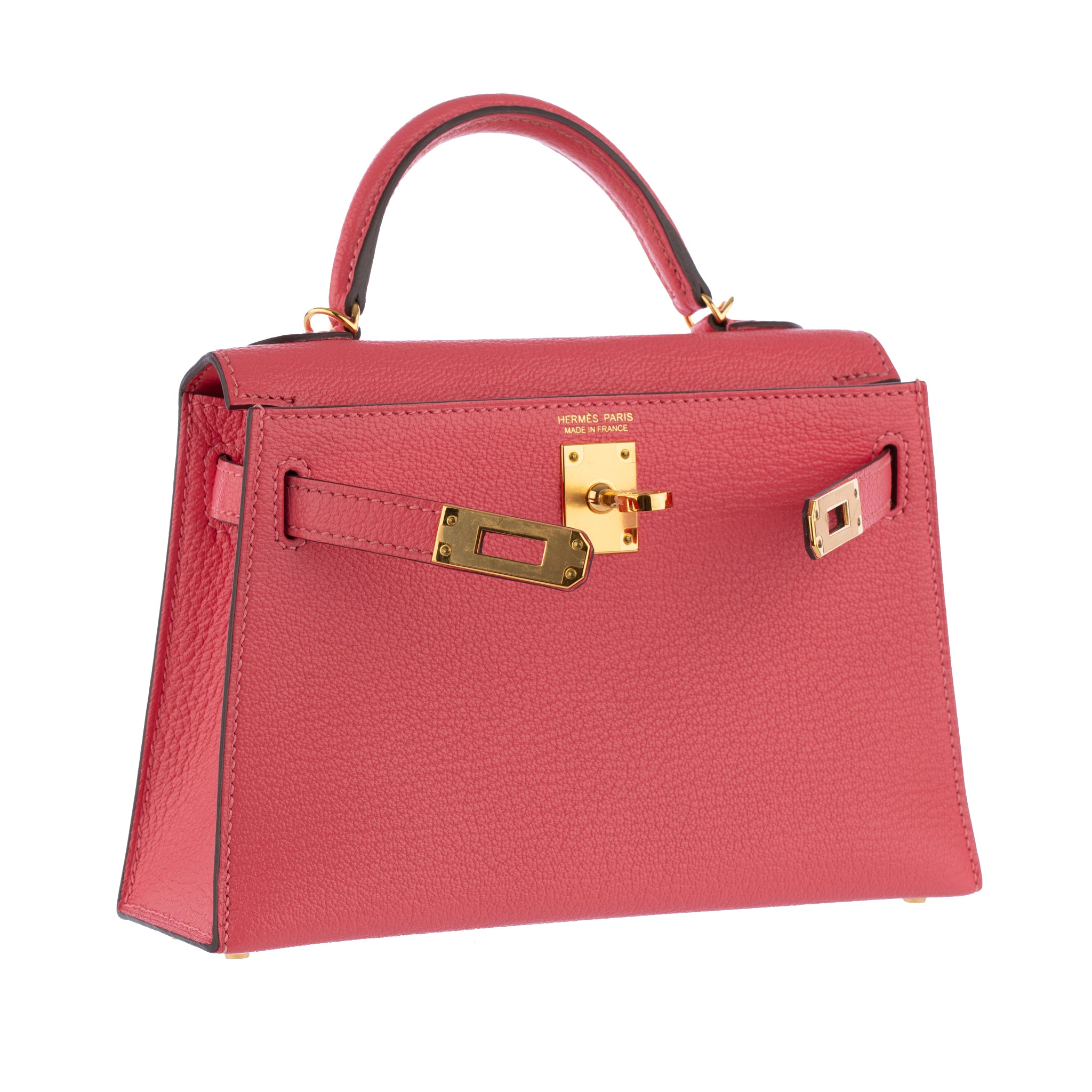 Hermes Mini Kelly II Rose Lipstick Chevre Leather Gold Hardware