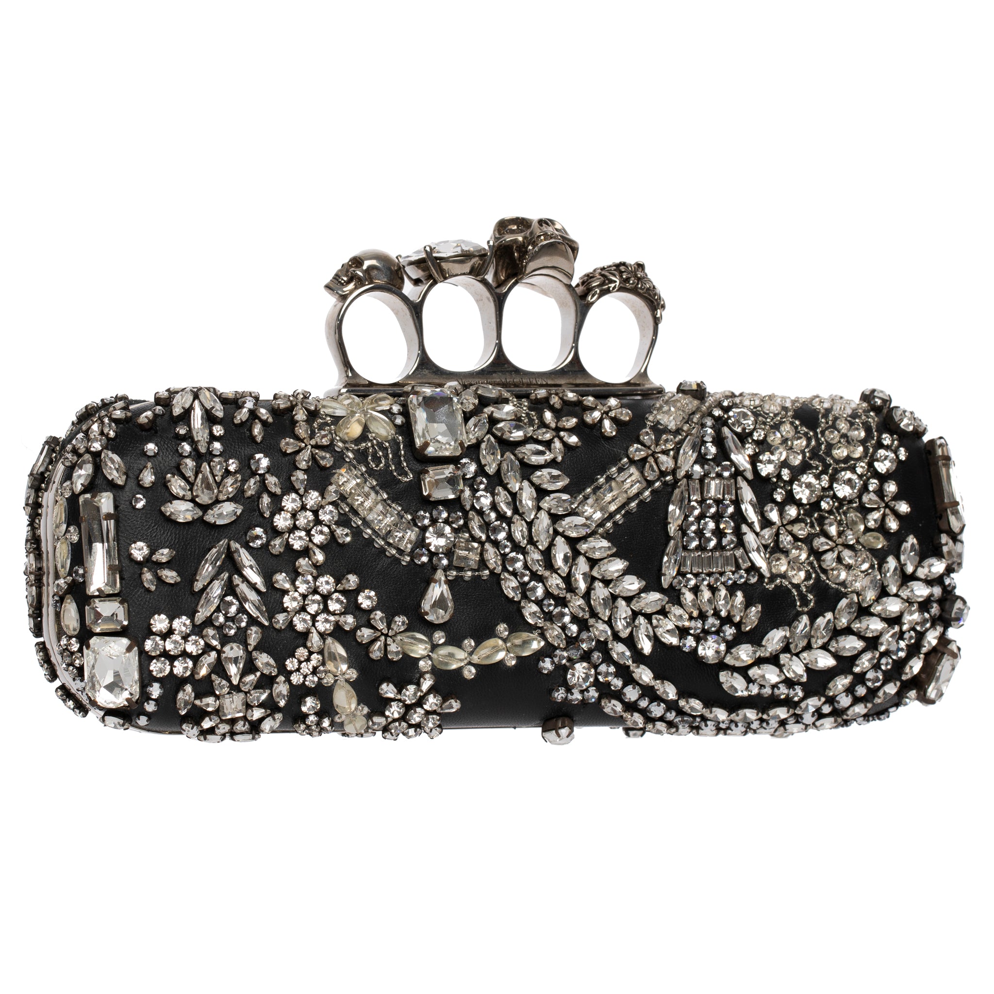 Alexander McQueen Knuckle Clutch in Black With Crystal Silver Tone Hardware