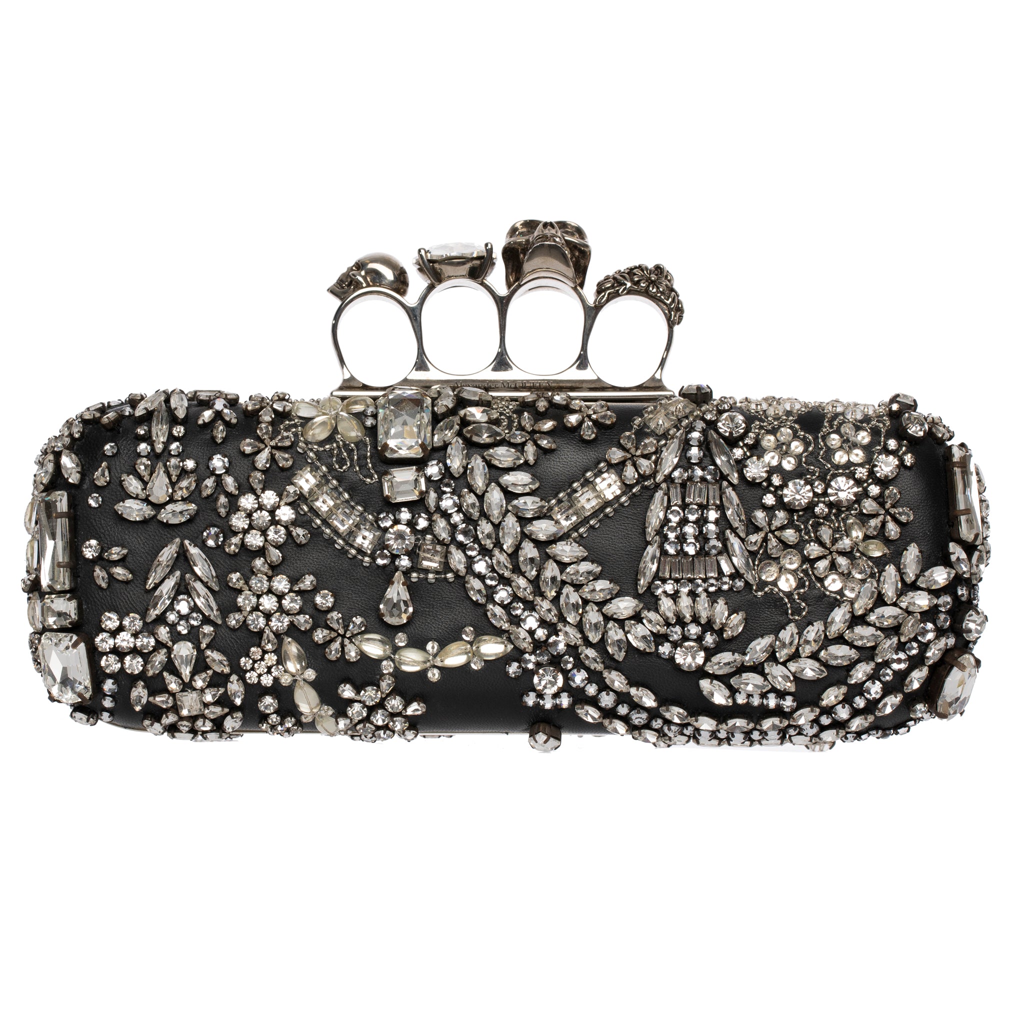 Alexander McQueen Knuckle Clutch in Black With Crystal Silver Tone Hardware
