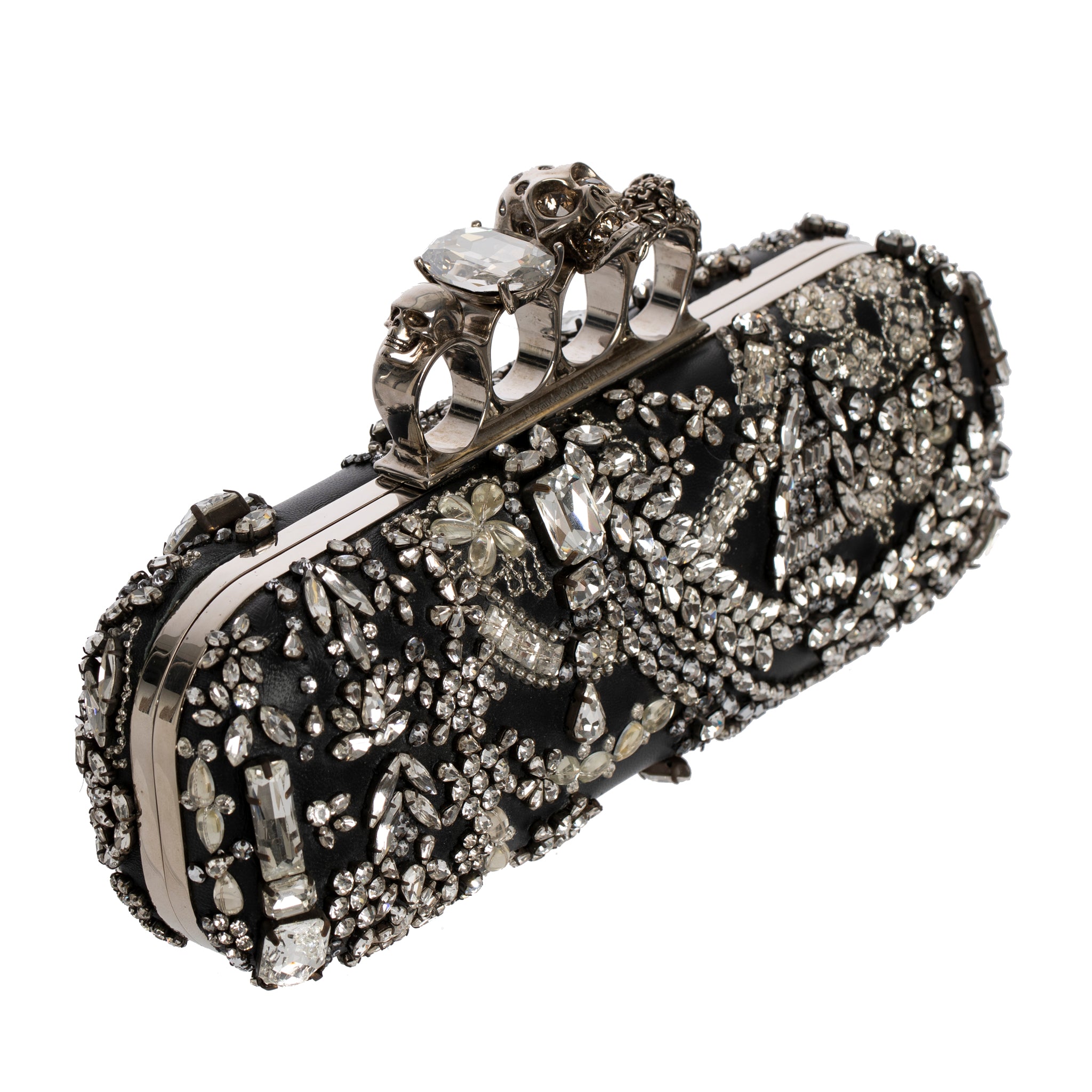 Alexander McQueen Knuckle Clutch in Black With Crystal Silver Tone Hardware