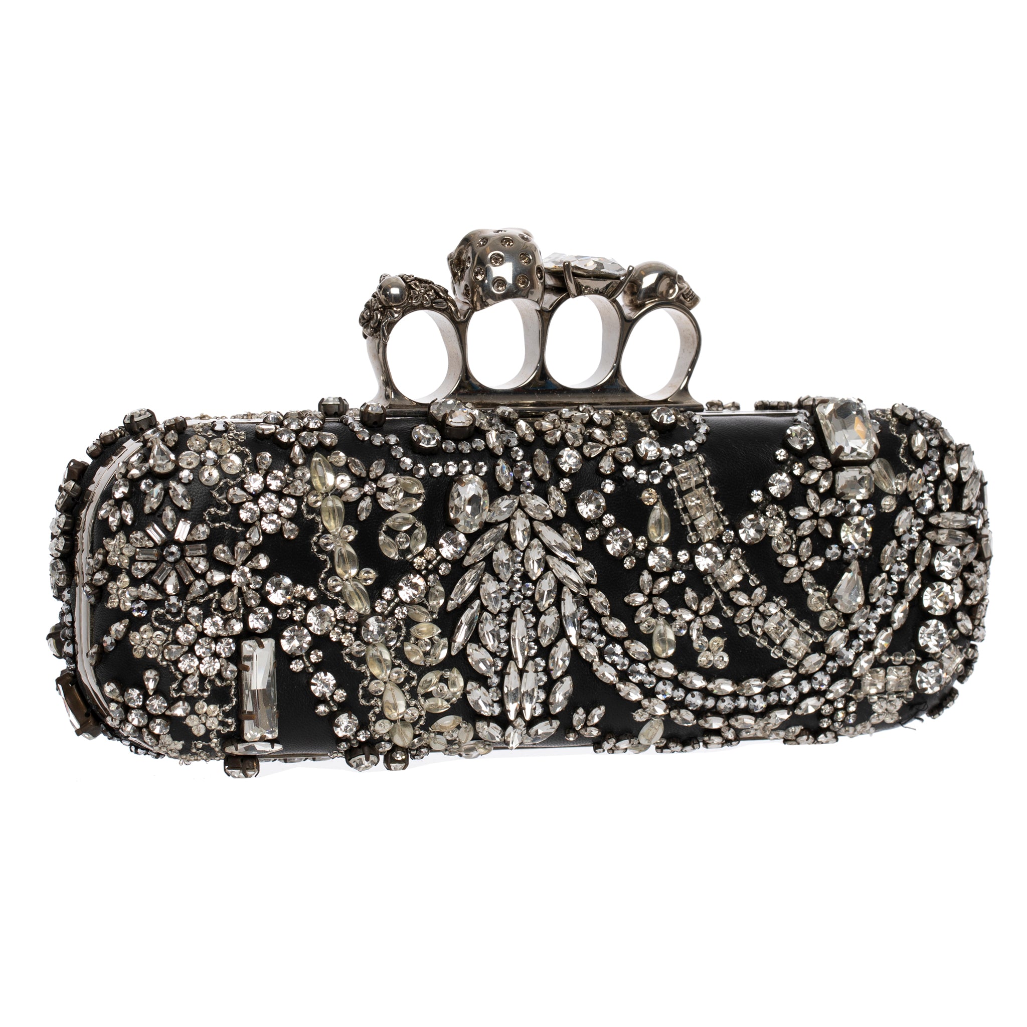 Alexander McQueen Knuckle Clutch in Black With Crystal Silver Tone Hardware