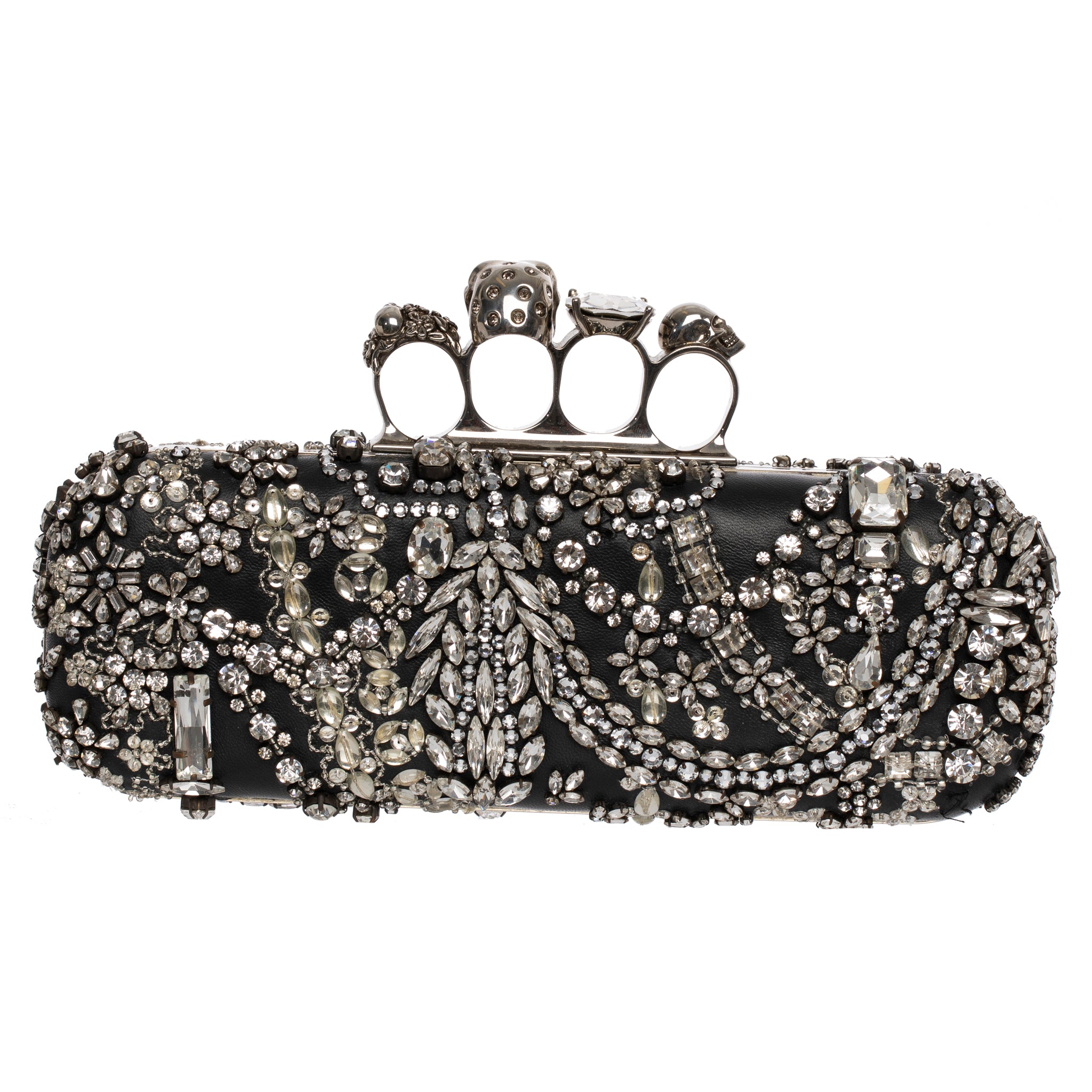 Alexander McQueen Knuckle Clutch in Black With Crystal Silver Tone Hardware