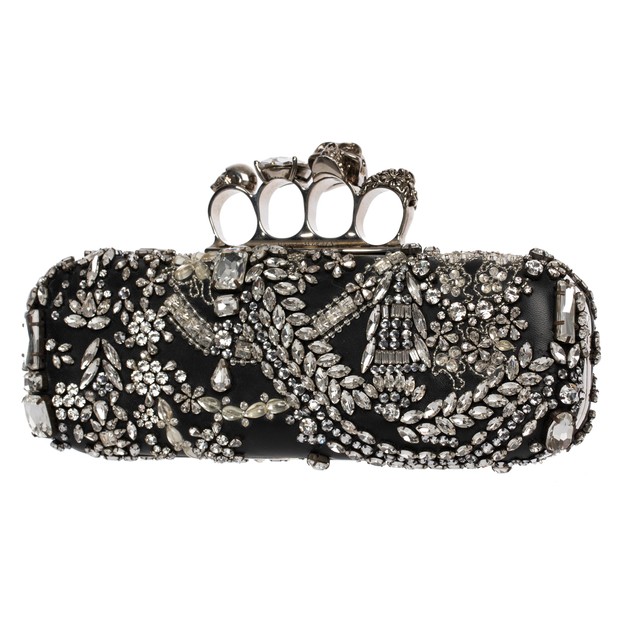 Alexander McQueen Knuckle Clutch in Black With Crystal Silver Tone Hardware