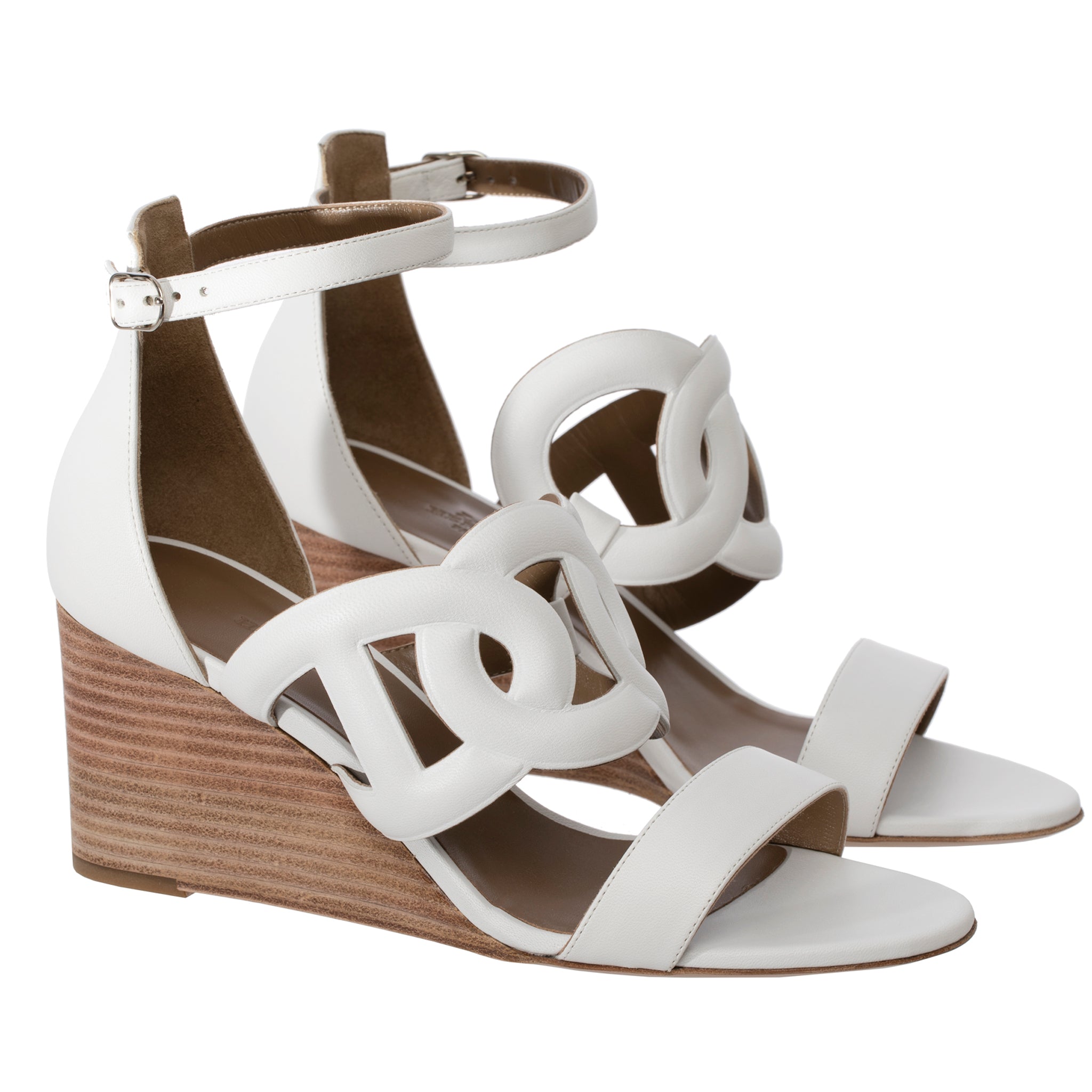 Hermes Wedge Sandal White Smooth Leather 38 Fr