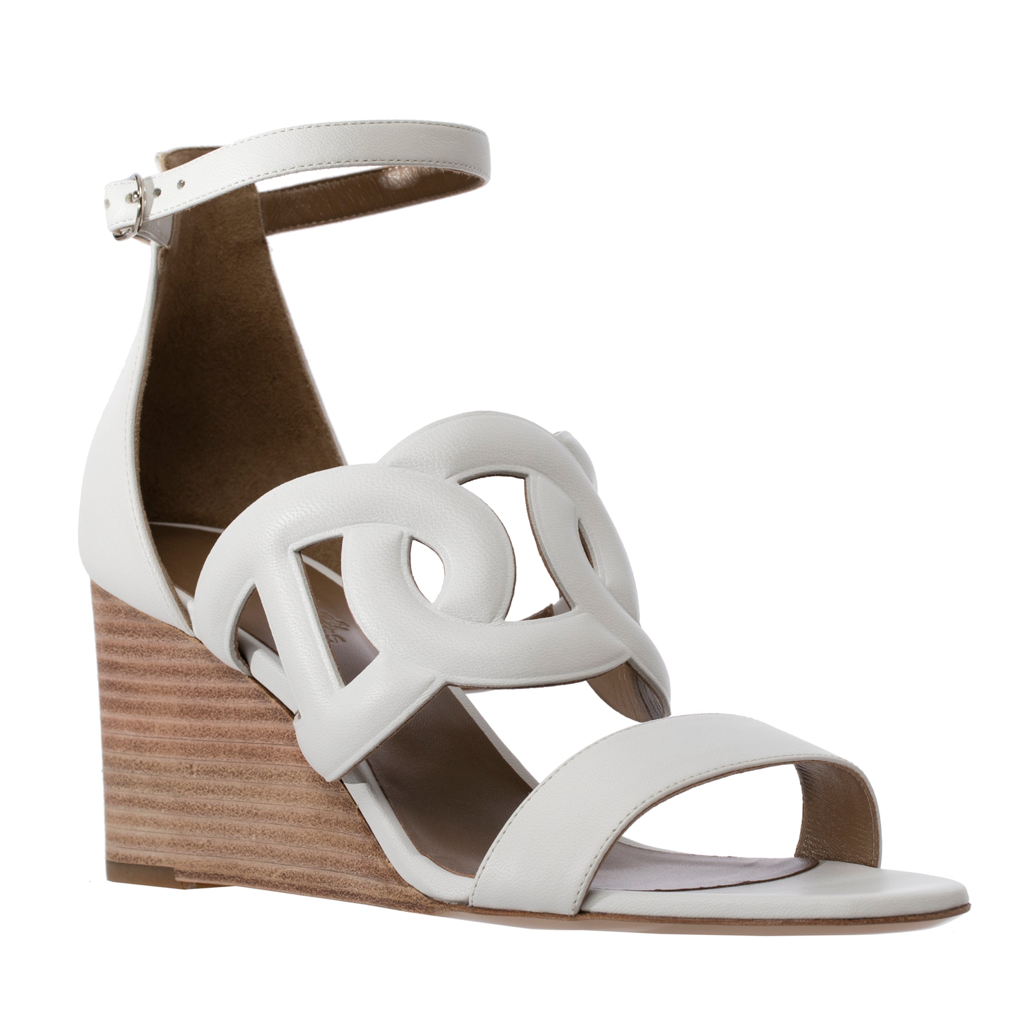 Hermes Wedge Sandal White Smooth Leather 38 Fr