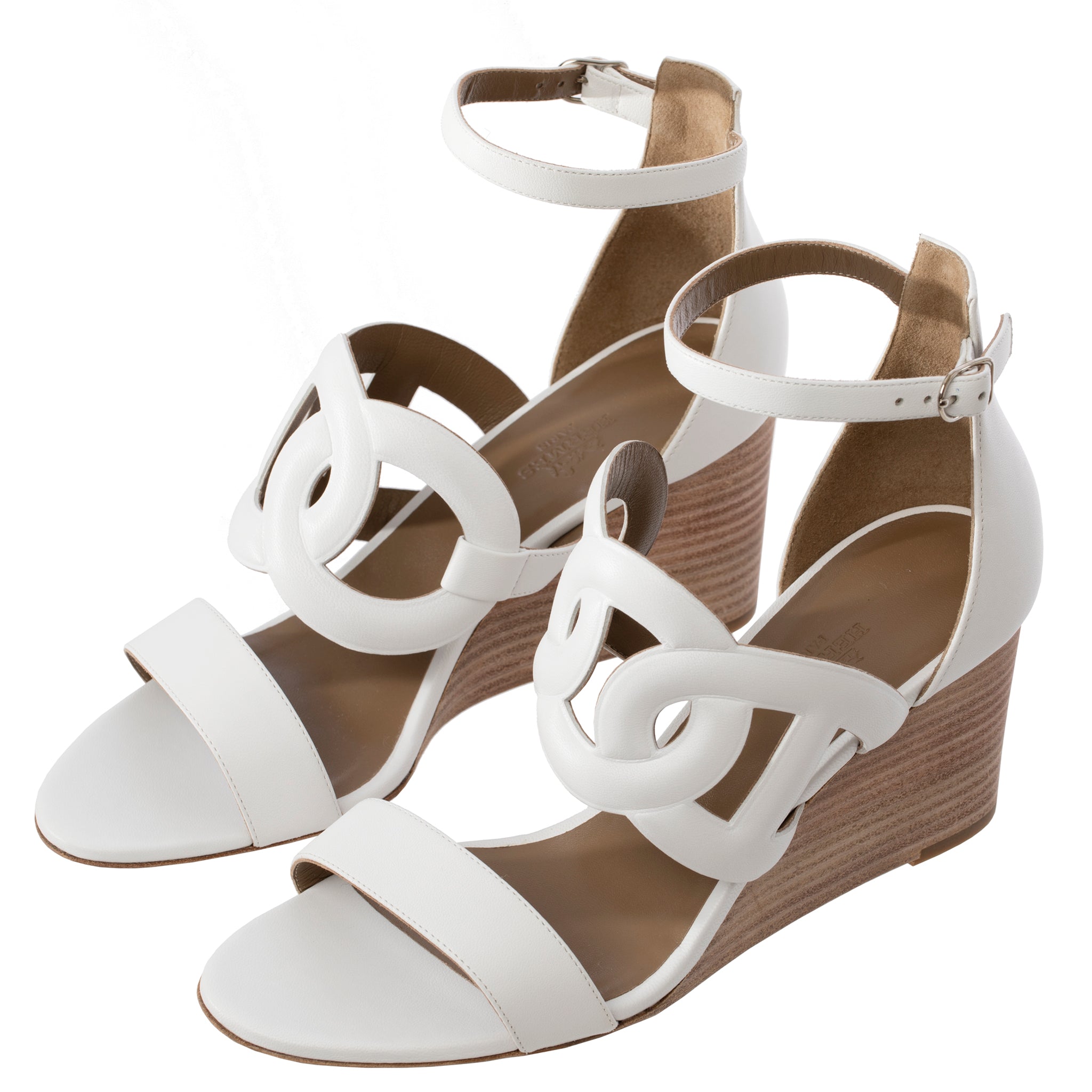 Hermes Wedge Sandal White Smooth Leather 38 Fr