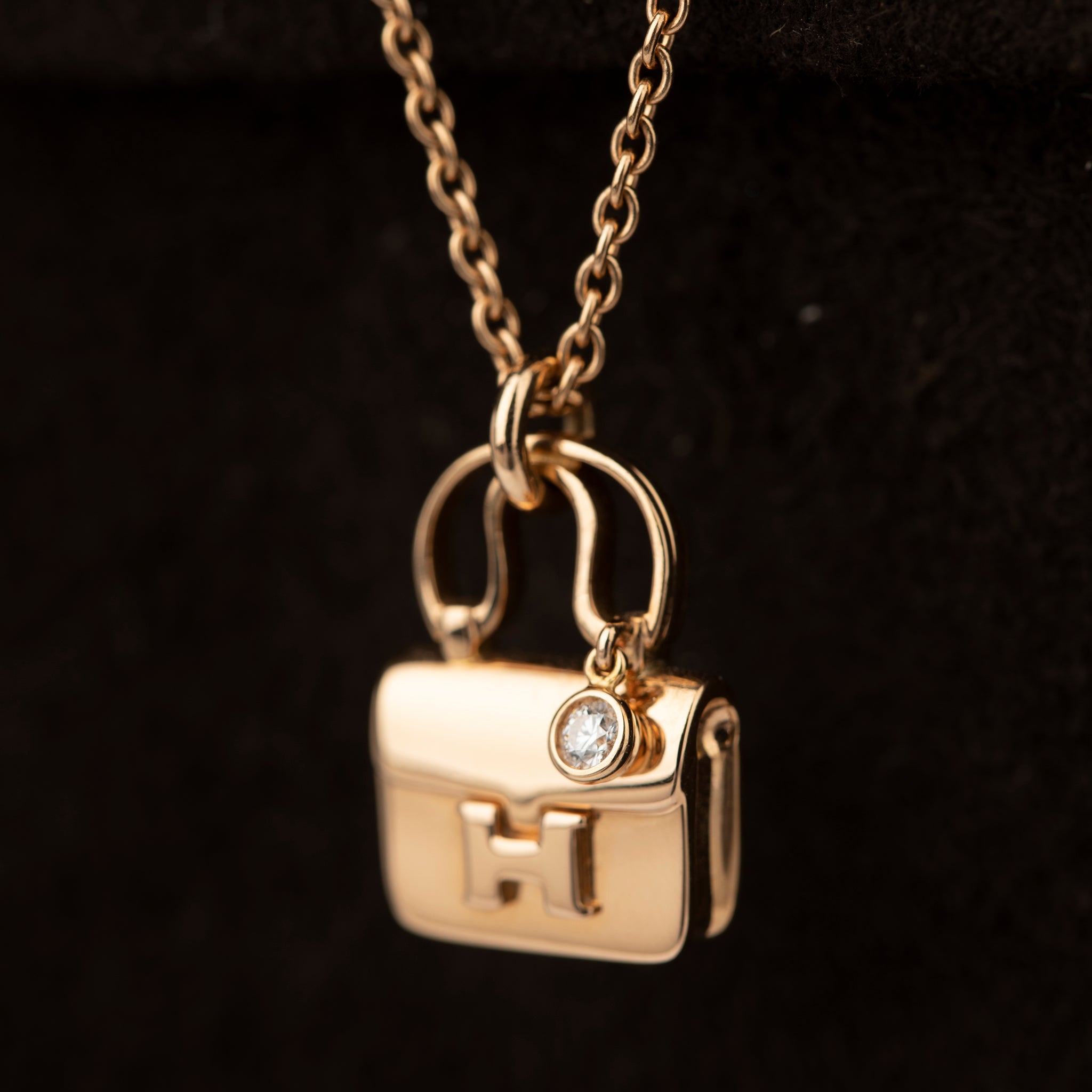 Hermes Constance Amulette Pendant Necklace Single Diamond Rose Gold