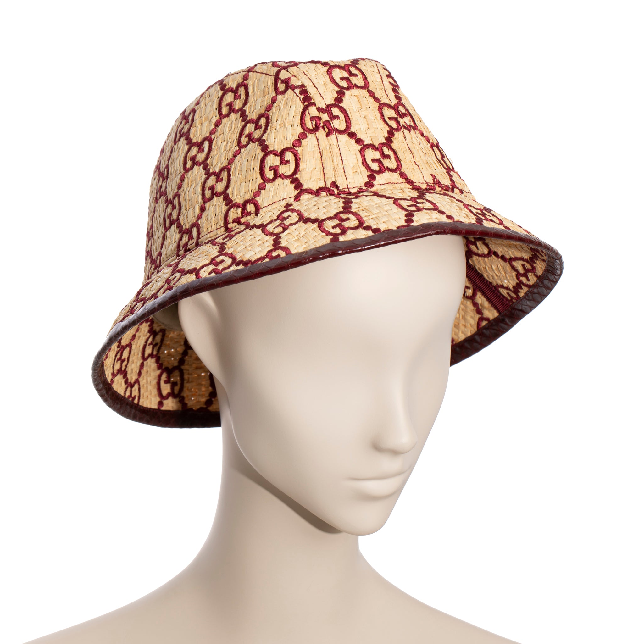 Gucci GG Logo Raffia Bucket Hat With Python Trim