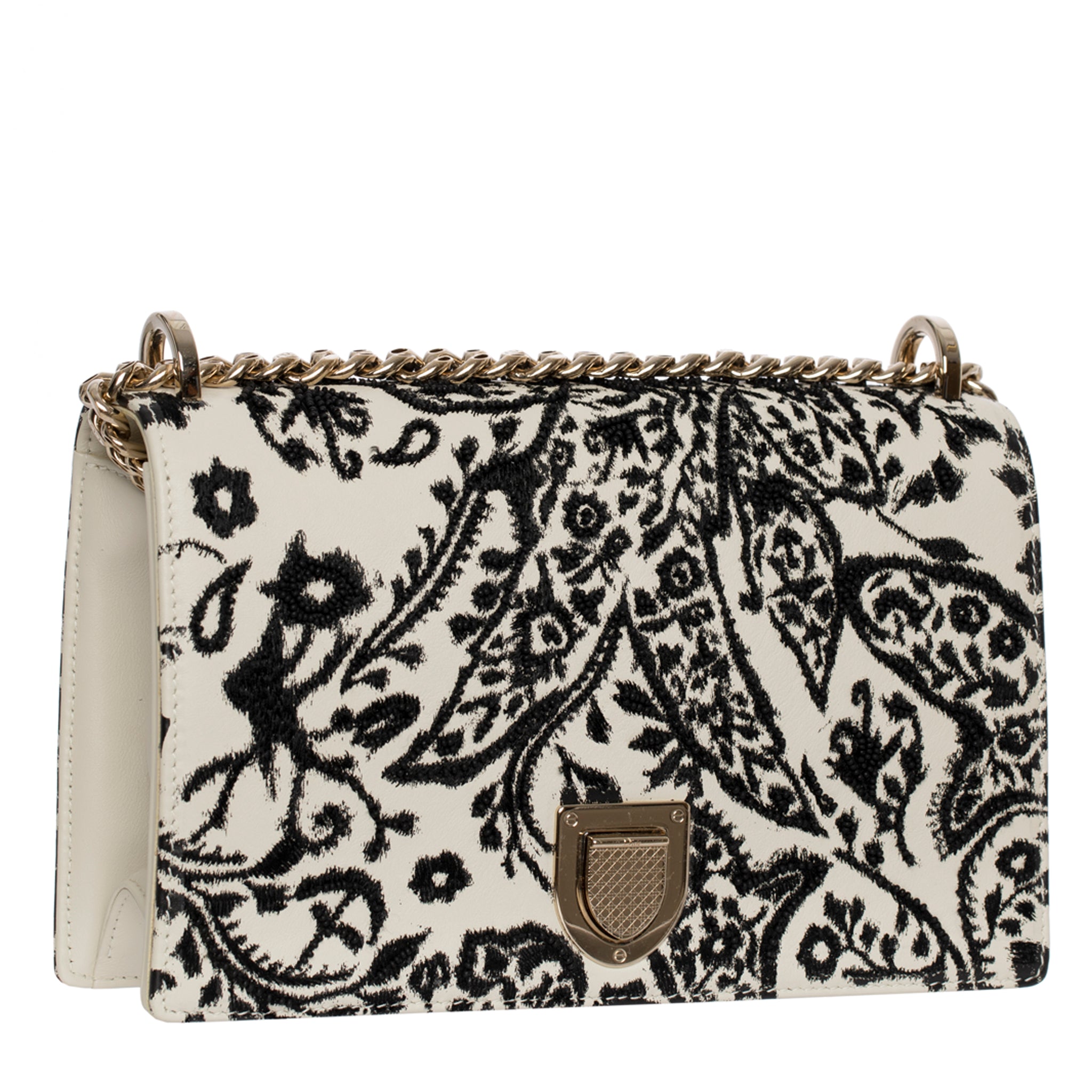 Christian Dior 2018 Embroidered & Bead-Embellished Diorama Shoulder Bag Gold Tone Hardware