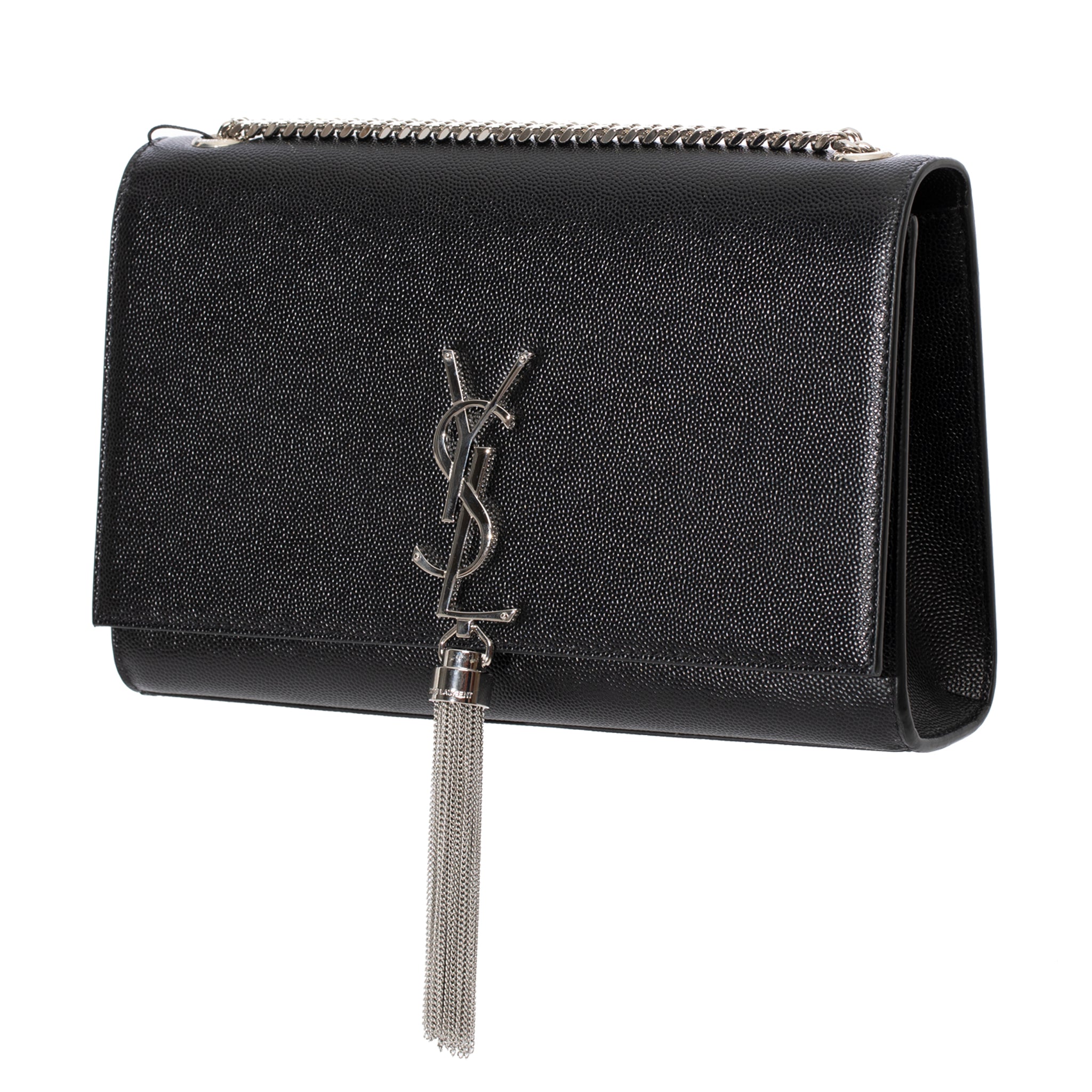 Yves Saint Laurent Black Kate Cross Body Bag Embossed Leather Silver Tone Hardware