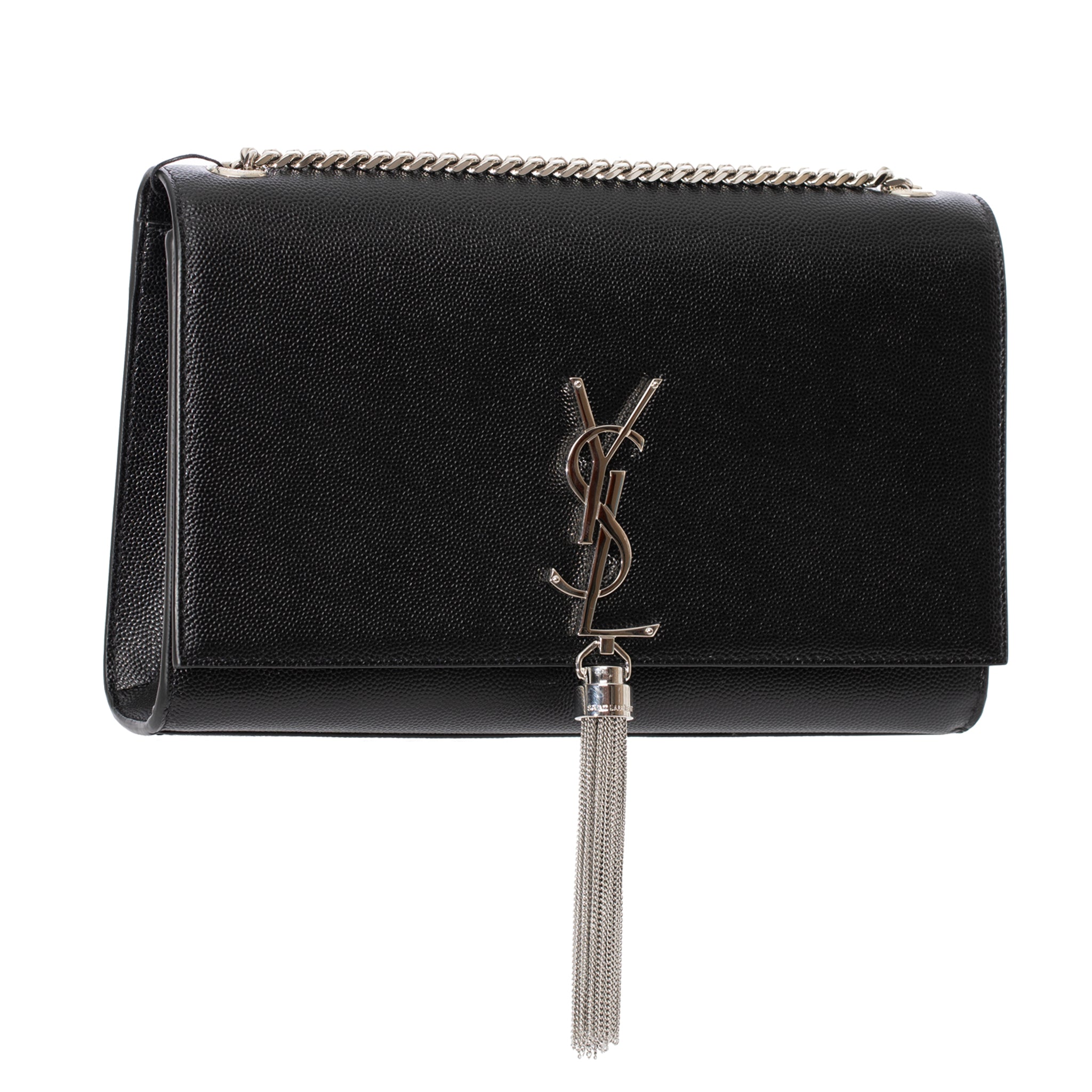 Yves Saint Laurent Black Kate Cross Body Bag Embossed Leather Silver Tone Hardware