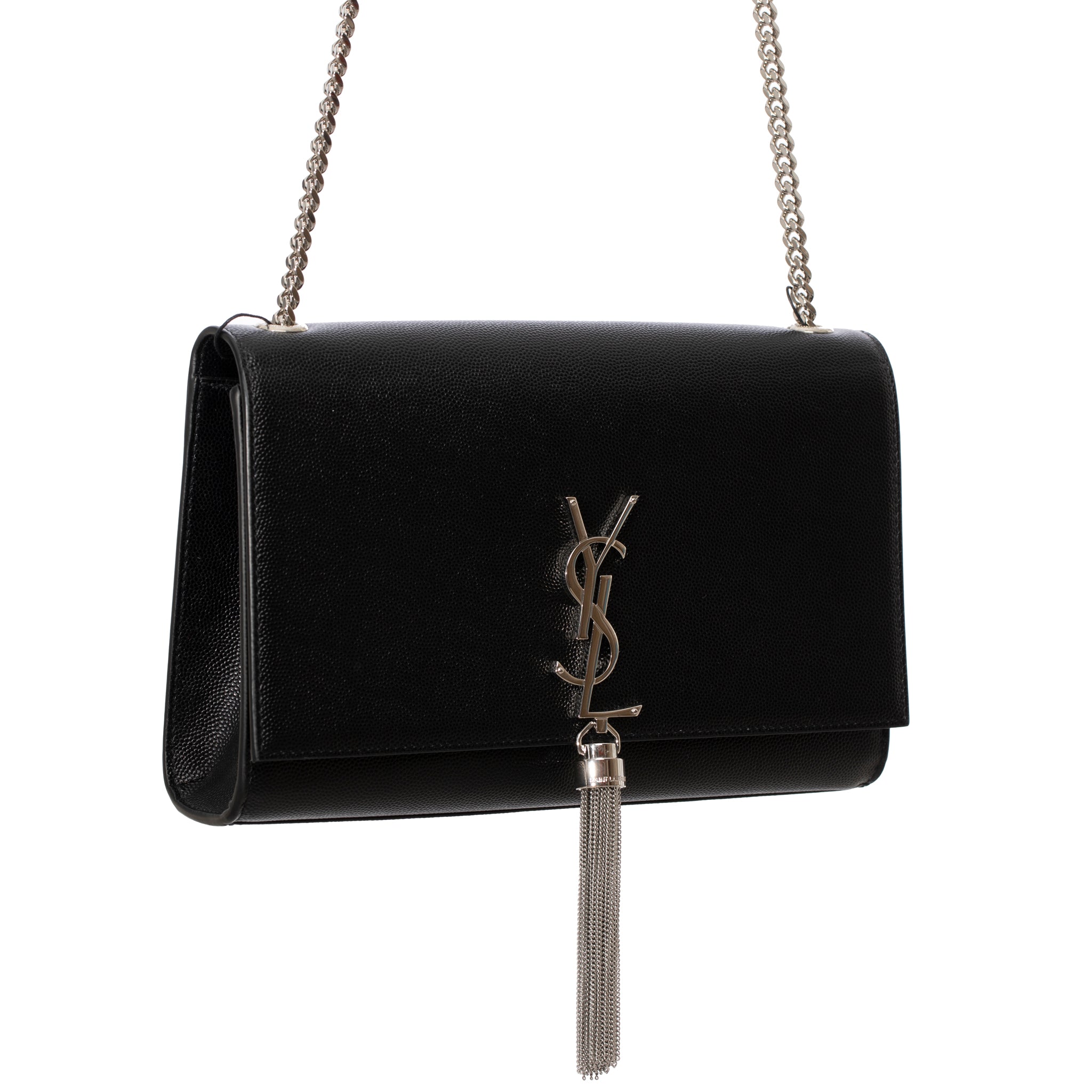 Yves Saint Laurent Black Kate Cross Body Bag Embossed Leather Silver Tone Hardware