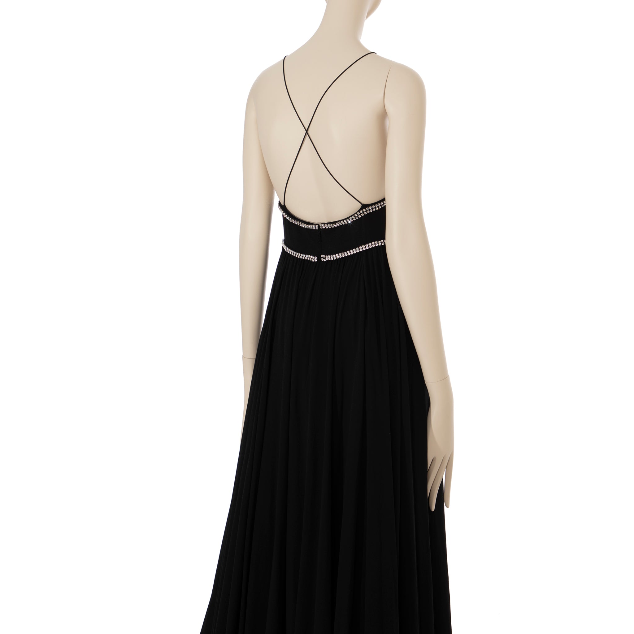 Saint Laurent Black Evening Gown With Crystal Details 38 FR