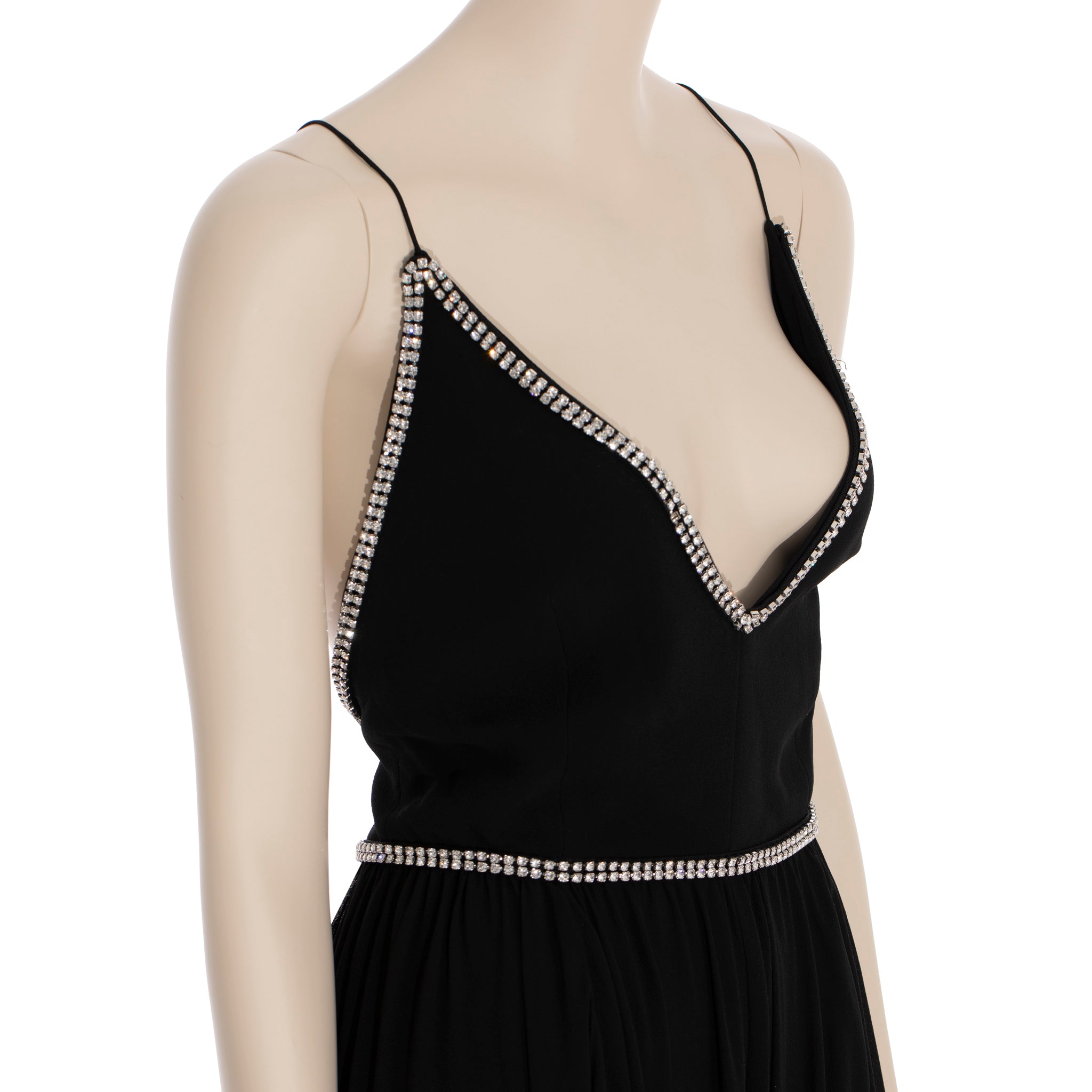 Saint Laurent Black Evening Gown With Crystal Details 38 FR