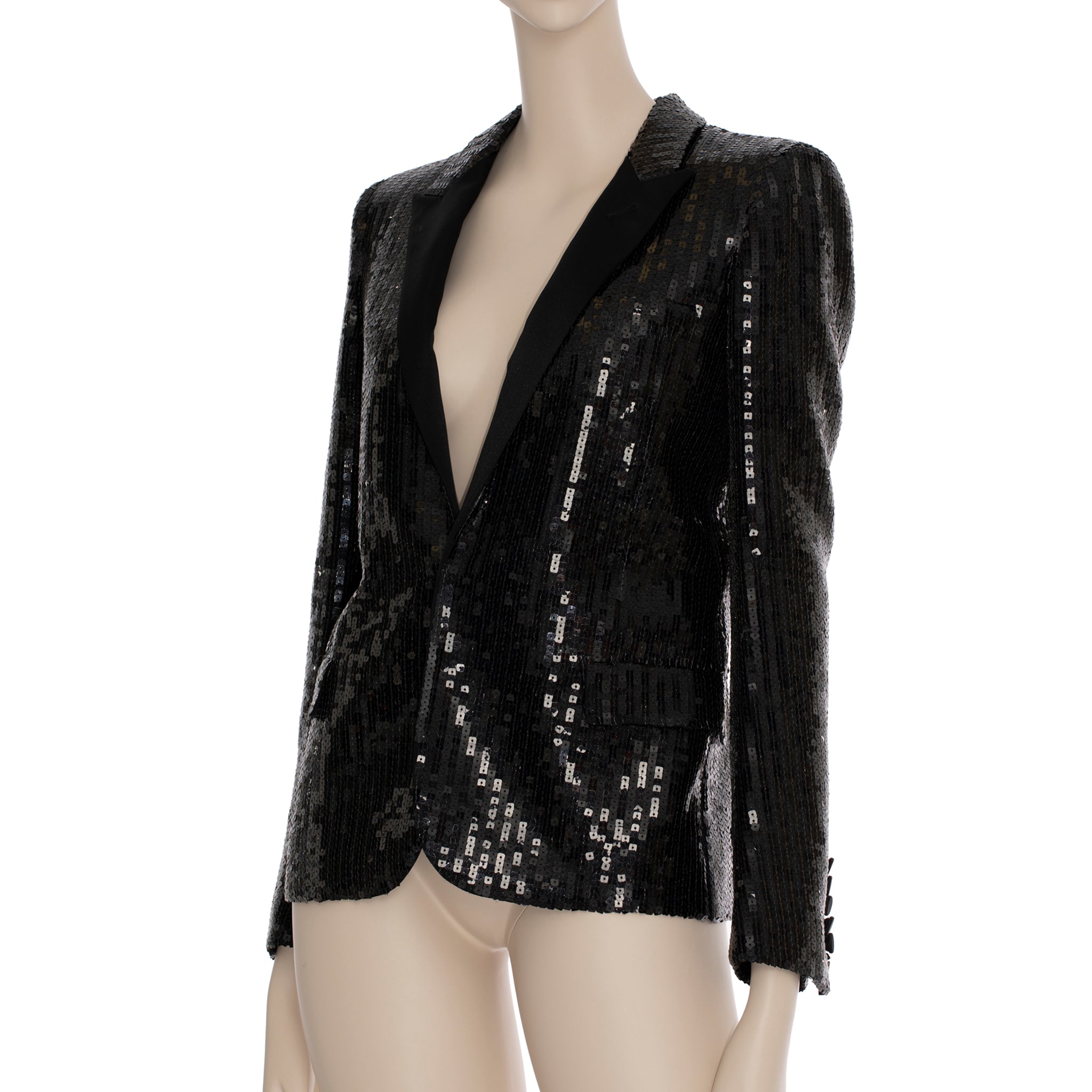 Yves Saint Laurent Evening Tuxedo Jacket Black Sequin 34 FR