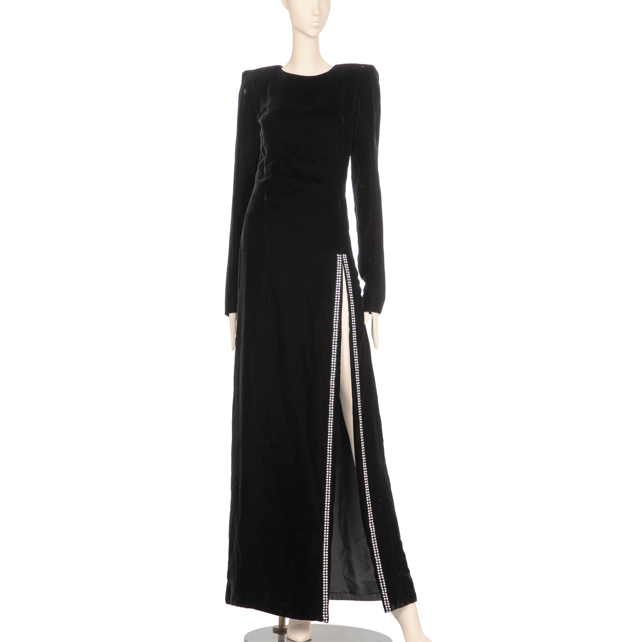 Saint Laurent Ankle Length Black Velvet Dress With Rhinestones 36 FR
