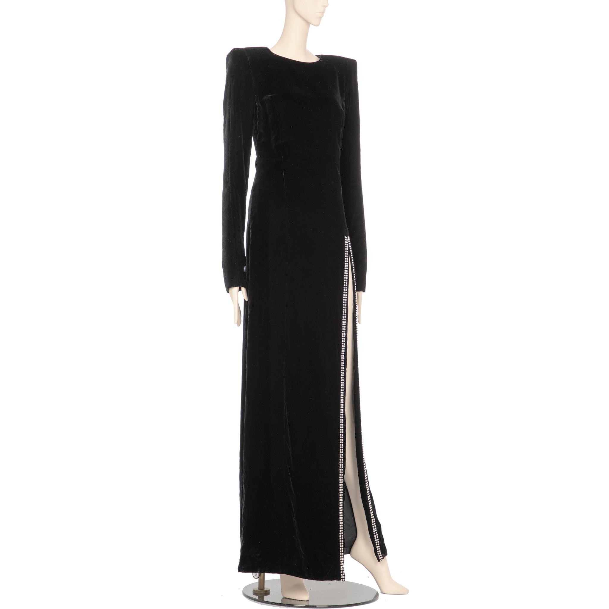 Saint Laurent Ankle Length Black Velvet Dress With Rhinestones 36 FR