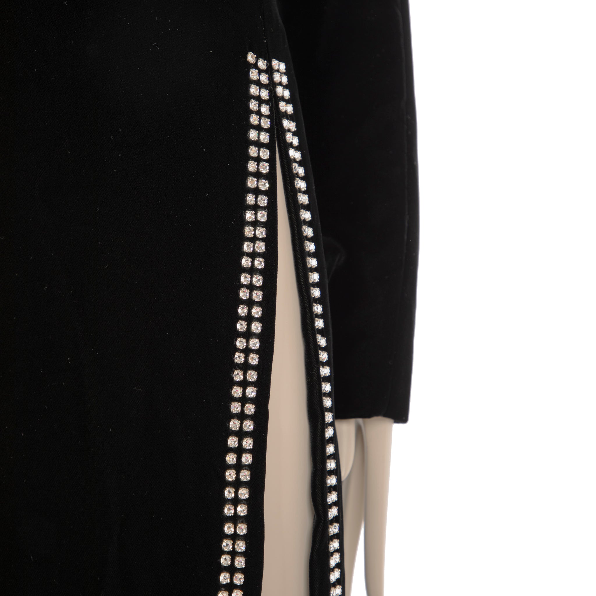 Saint Laurent Ankle Length Black Velvet Dress With Rhinestones 36 FR