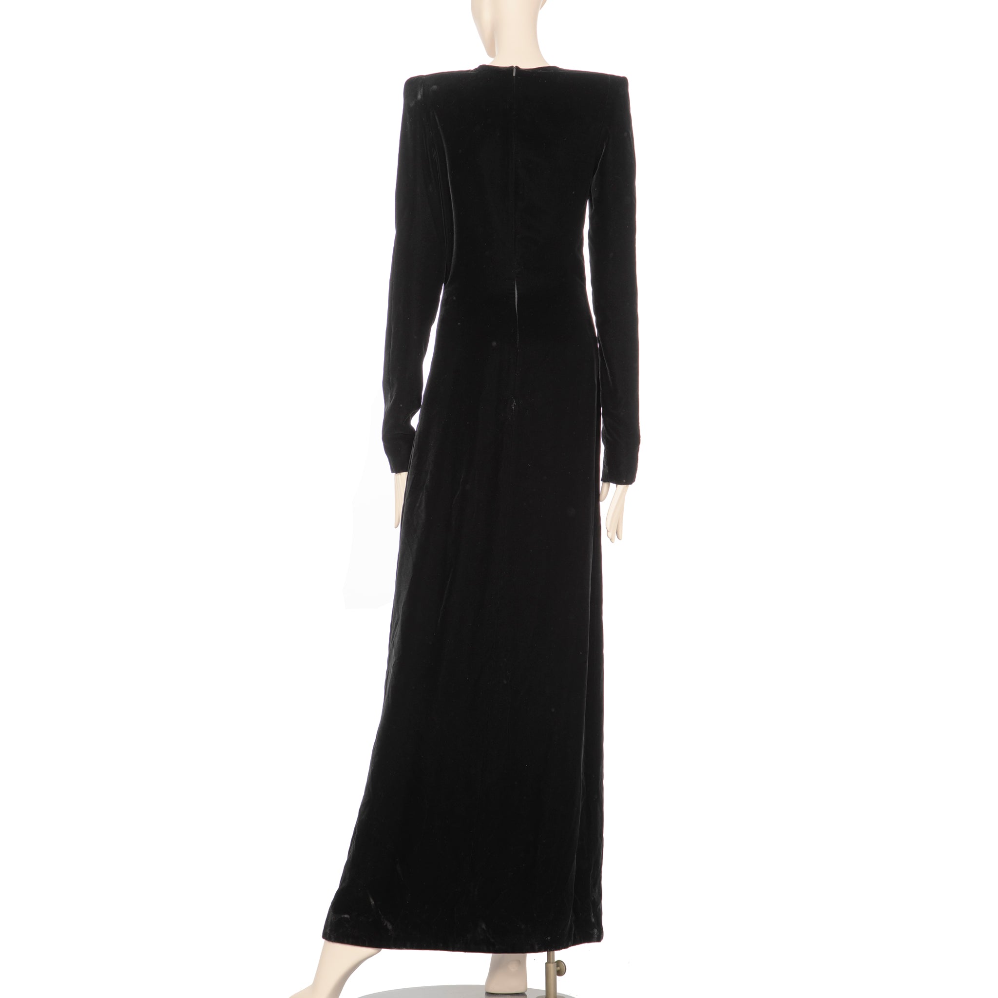 Saint Laurent Ankle Length Black Velvet Dress With Rhinestones 36 FR