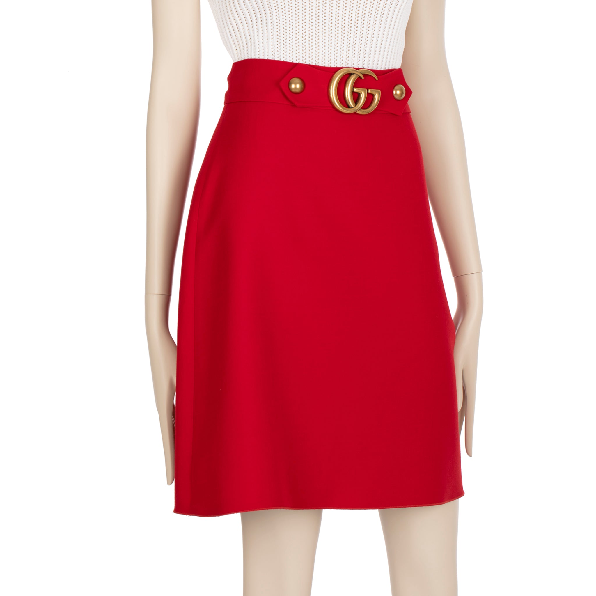 Gucci Marmont Crepe Wool Silk Skirt With Gold Buckle 42 IT