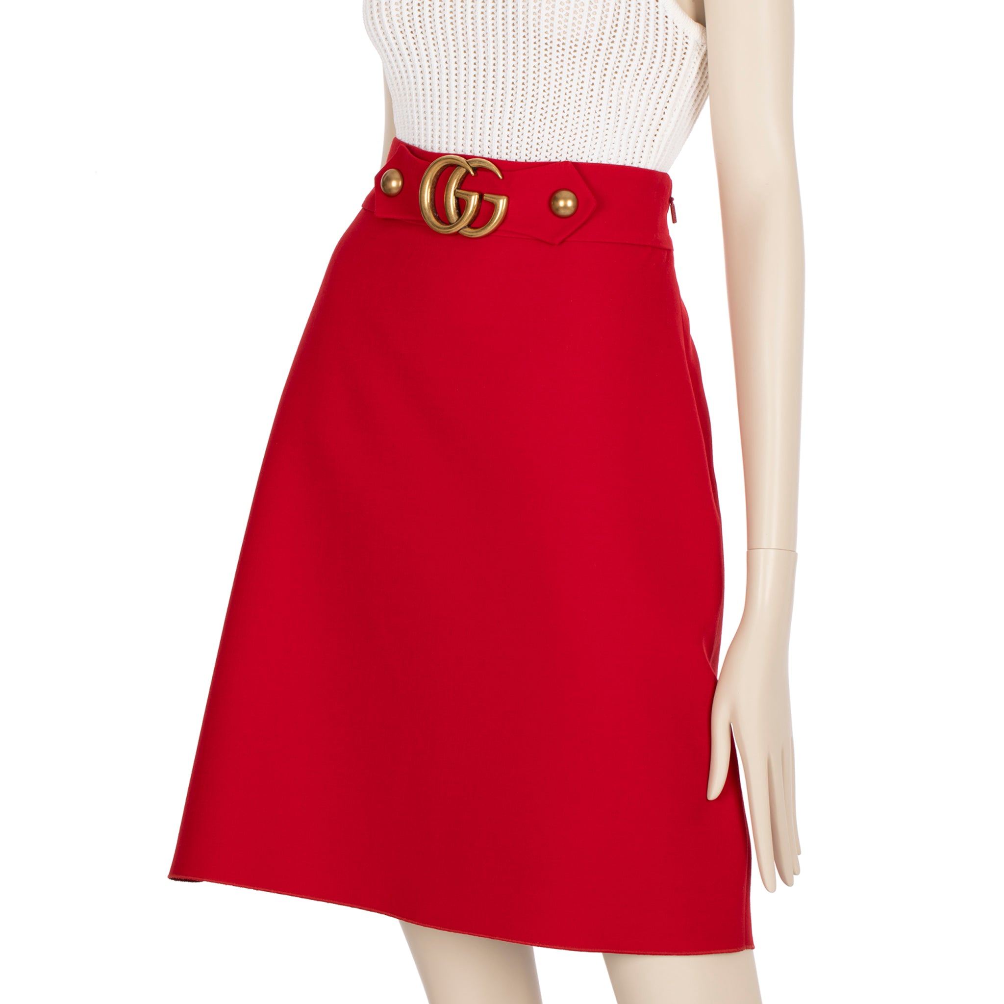 Gucci Marmont Crepe Wool Silk Skirt With Gold Buckle 42 IT