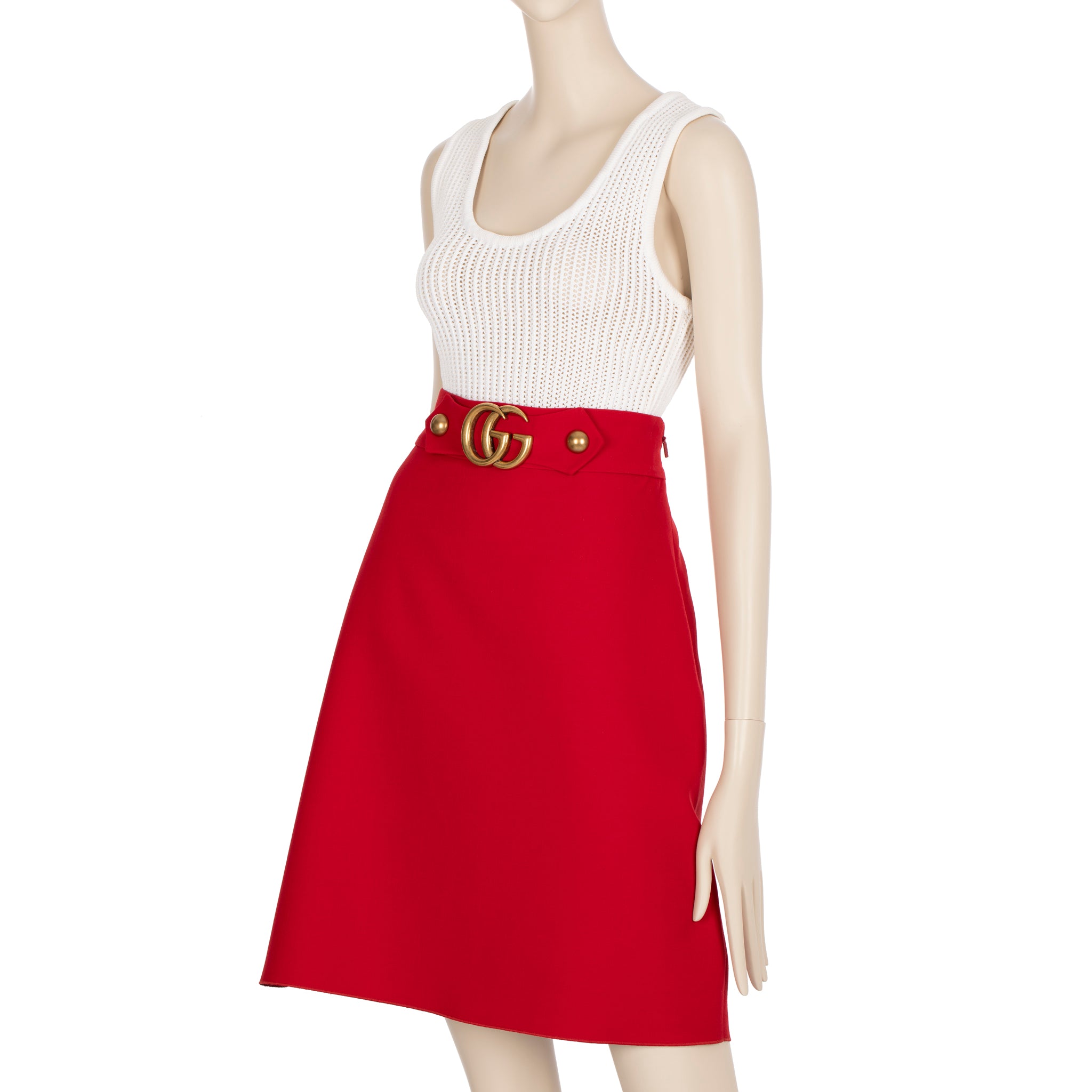 Gucci Marmont Crepe Wool Silk Skirt With Gold Buckle 42 IT