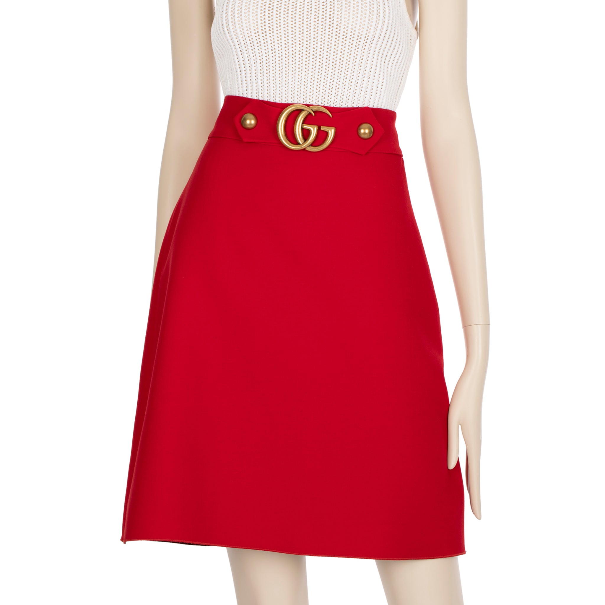 Gucci Marmont Crepe Wool Silk Skirt With Gold Buckle 42 IT