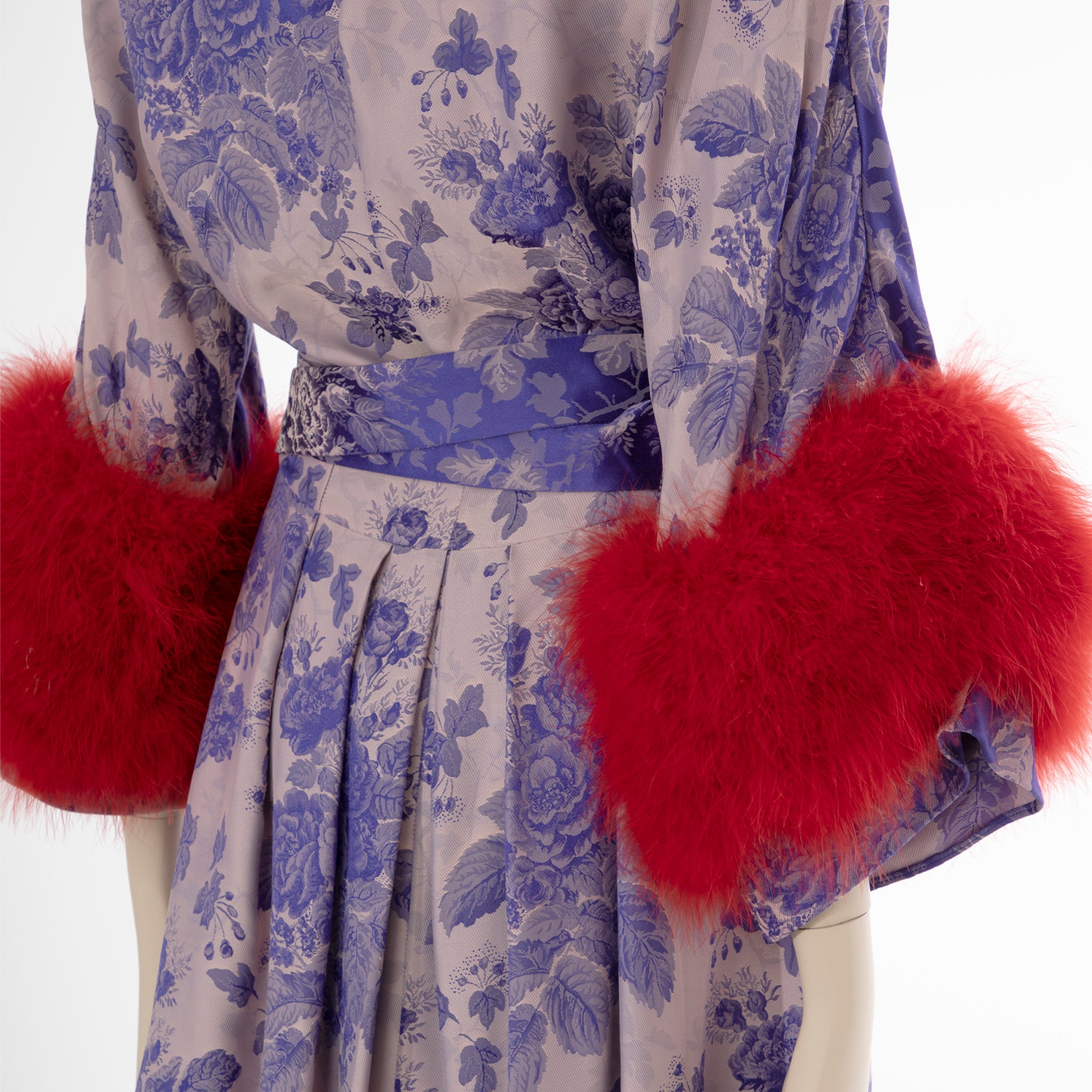 Gucci Floral Jacquard Wrap Dress With Ostrich Feathers 38 IT