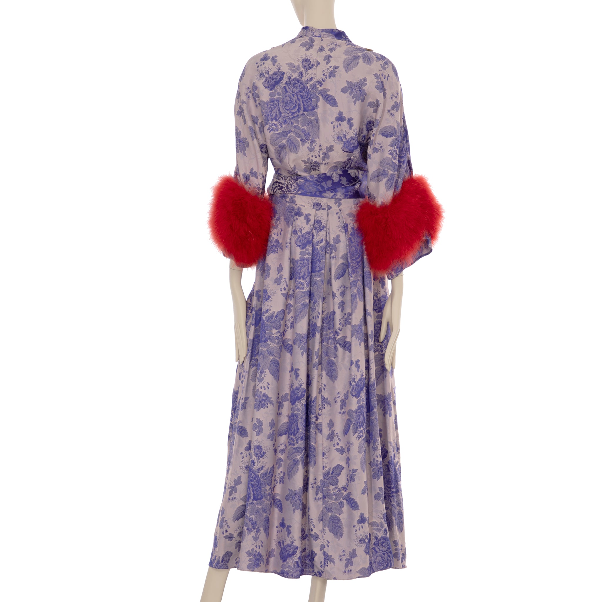 Gucci Floral Jacquard Wrap Dress With Ostrich Feathers 38 IT