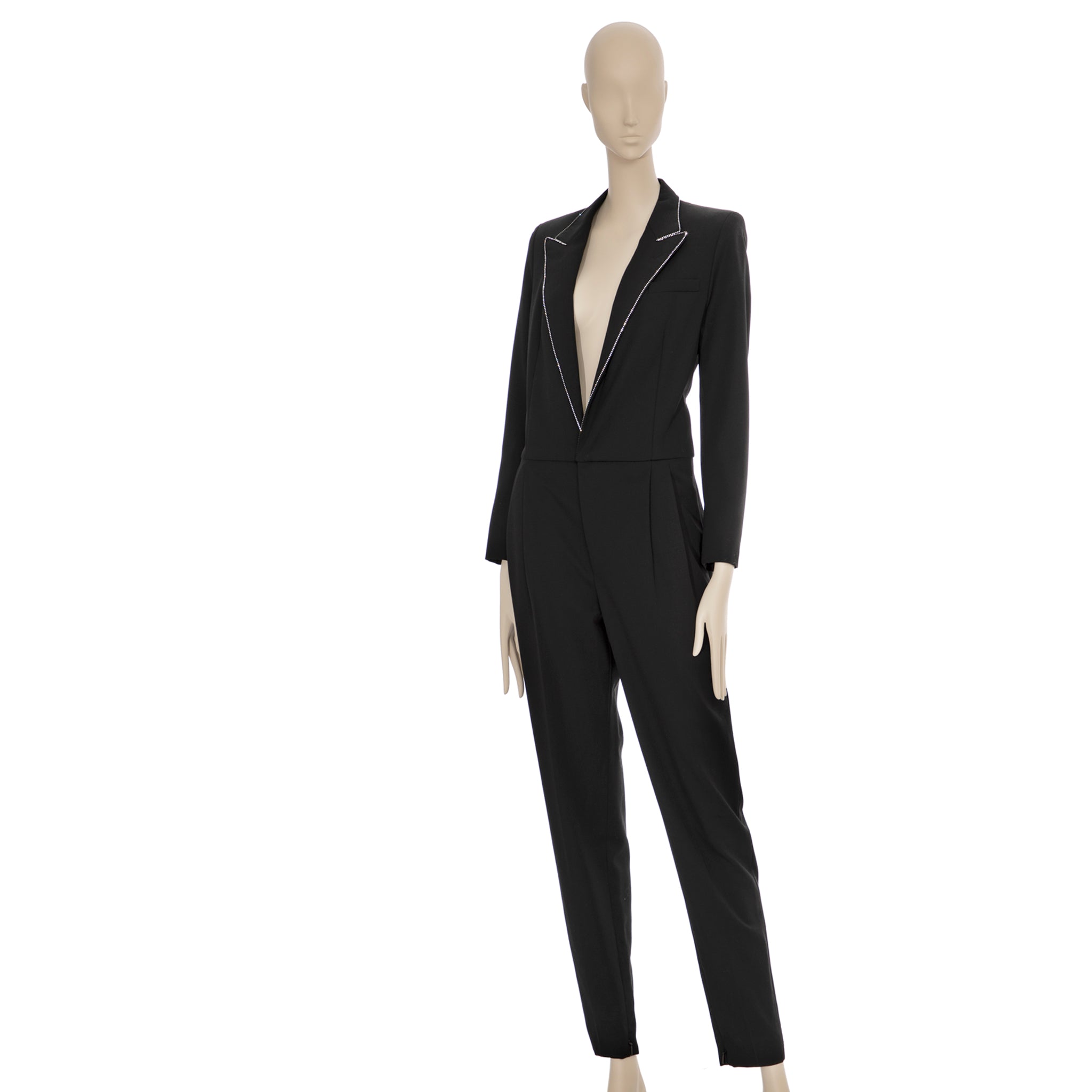 Saint Laurent Black Tuxedo Jumpsuit With Crystals 38 FR