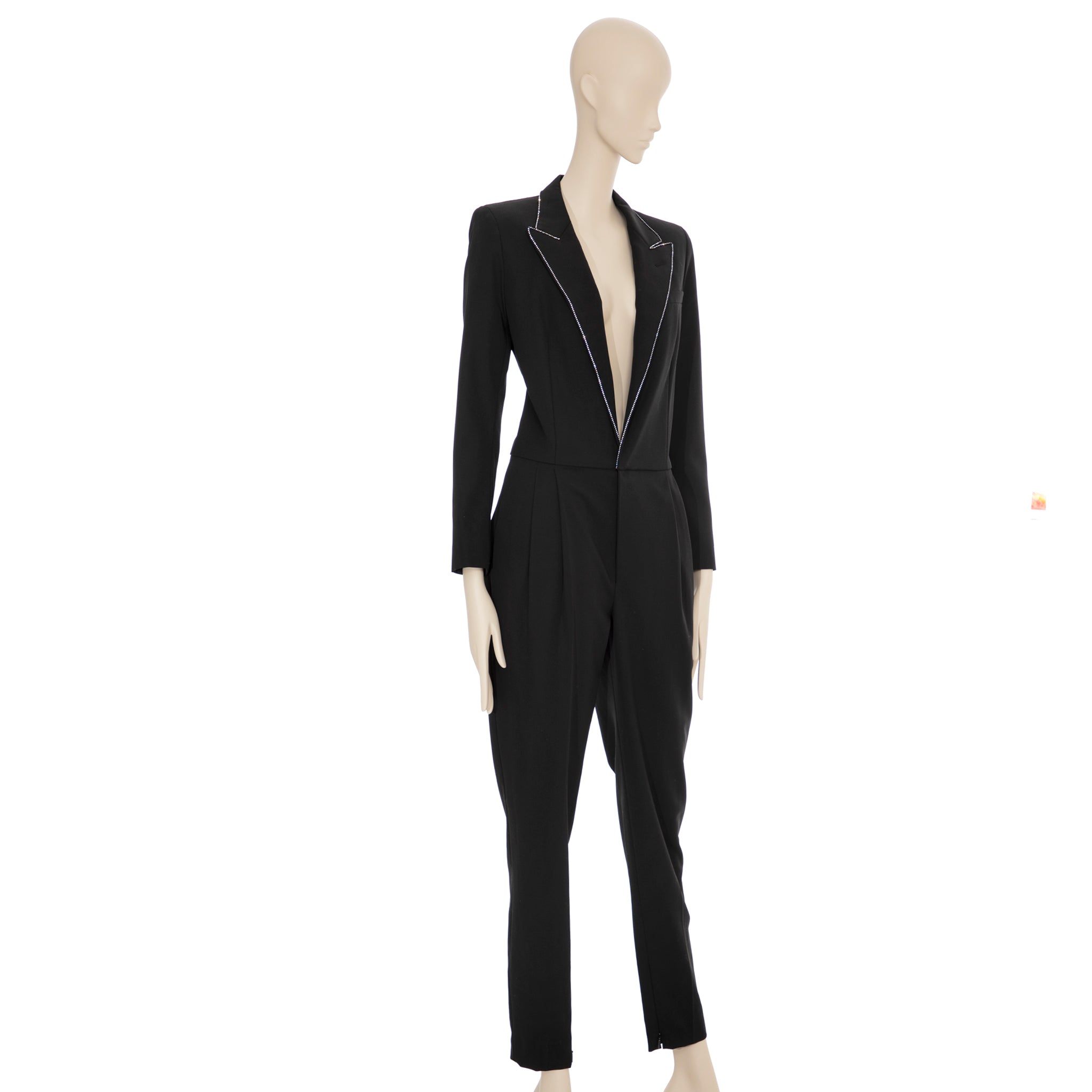 Saint Laurent Black Tuxedo Jumpsuit With Crystals 38 FR