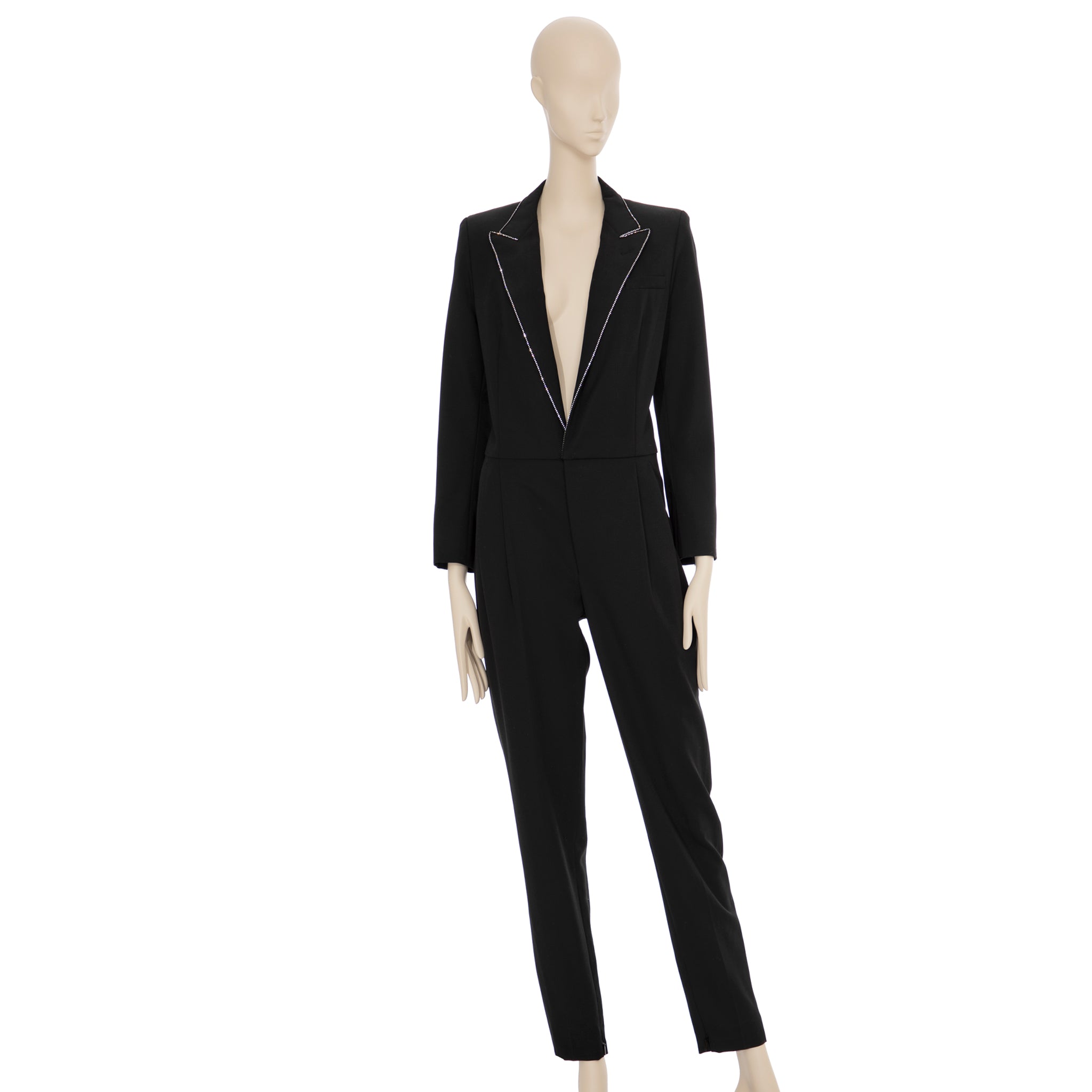 Saint Laurent Black Tuxedo Jumpsuit With Crystals 38 FR