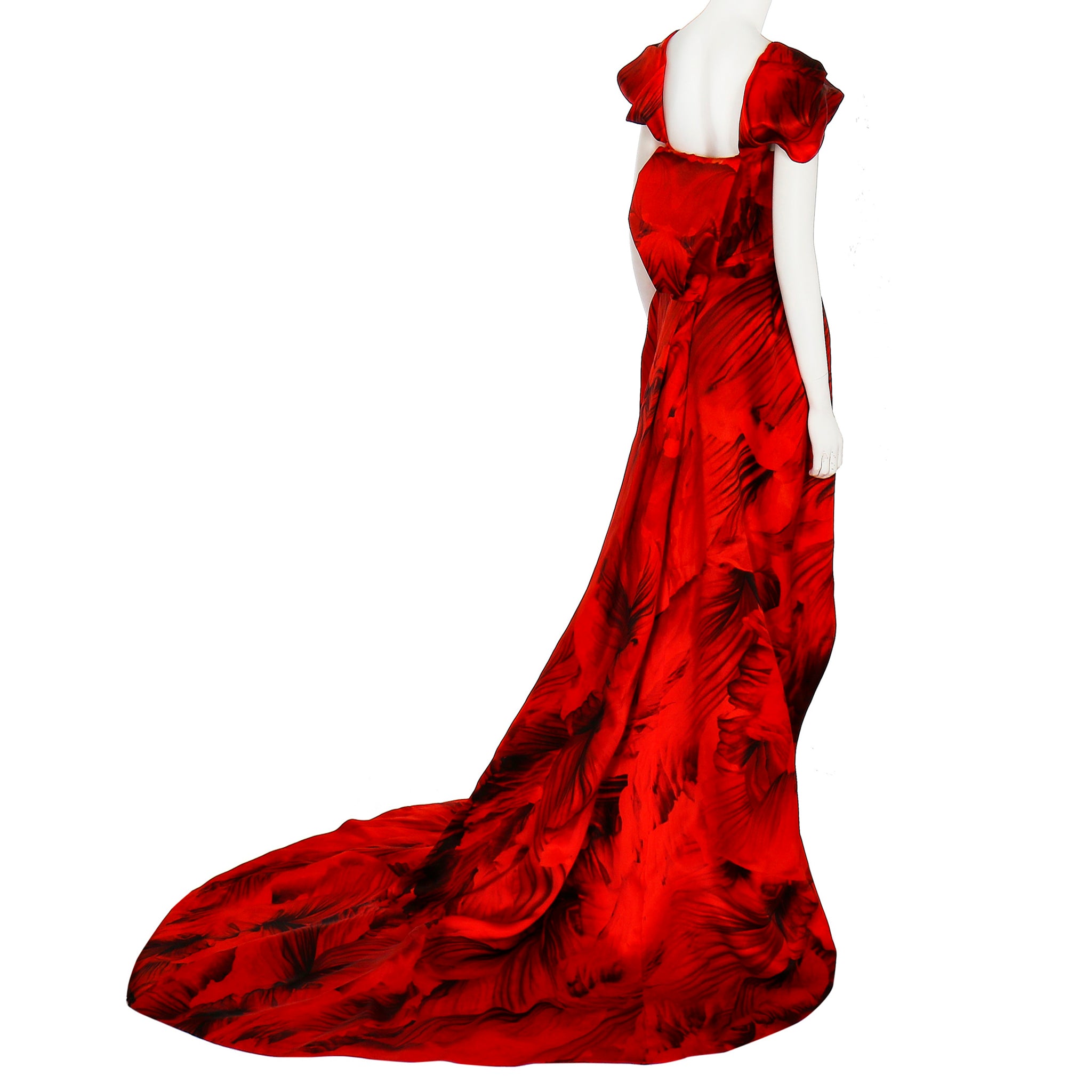 Alexander McQueen By Sarah Burton Flame Red Silk Organza Gown 40 IT