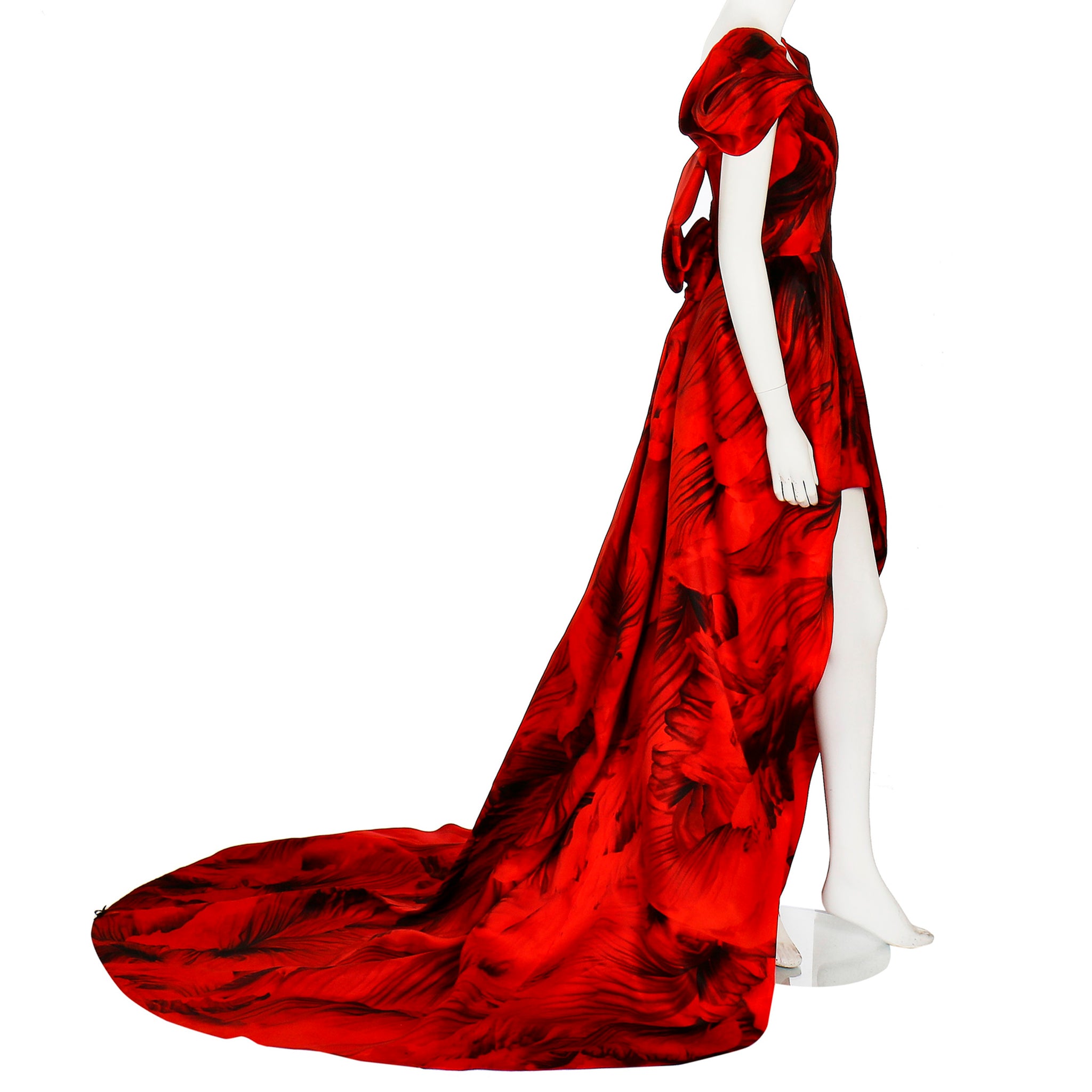 Alexander McQueen By Sarah Burton Flame Red Silk Organza Gown 40 IT