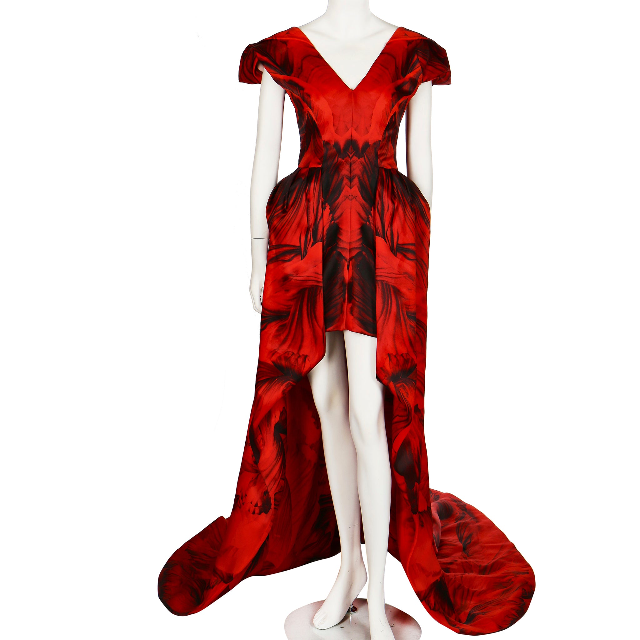 Alexander McQueen By Sarah Burton Flame Red Silk Organza Gown 40 IT