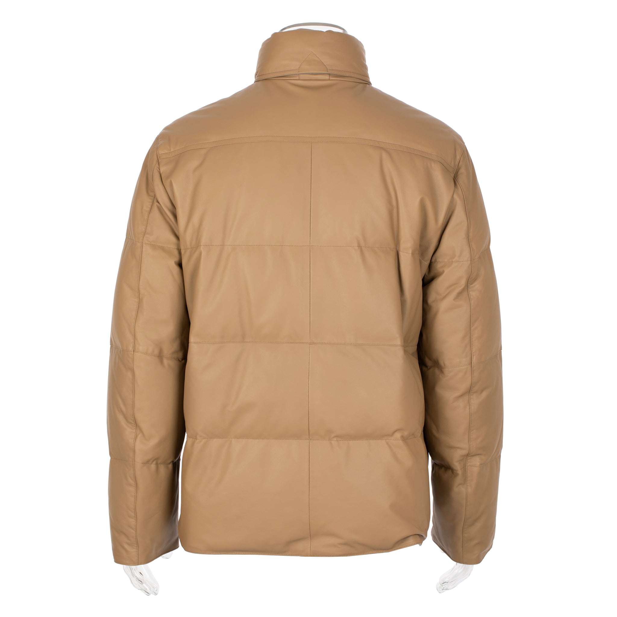 Hermes Mens Matelasse Tan Leather Puffer Jacket 48 FR