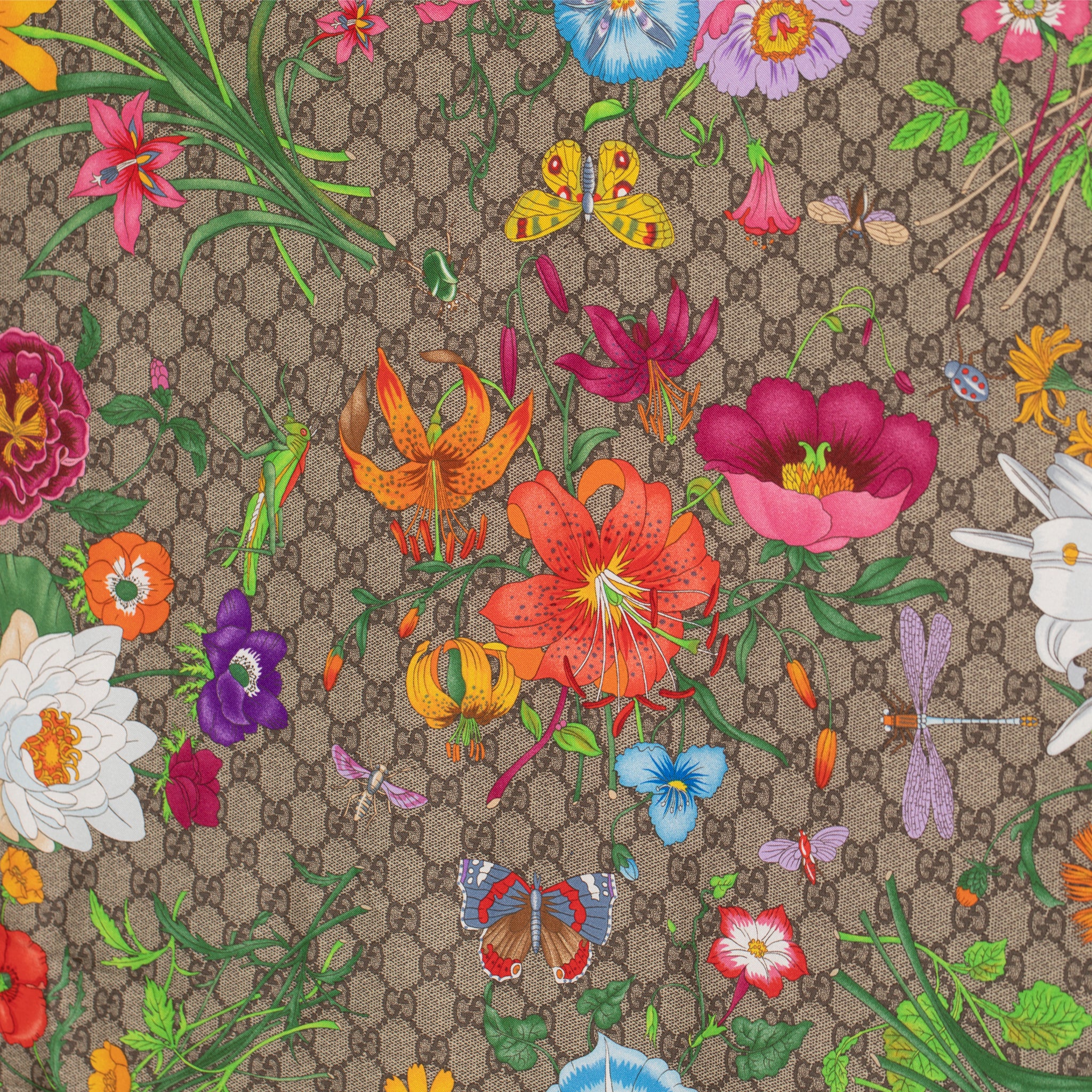 Gucci "Floral" Print Silk Scarf 90 Cm