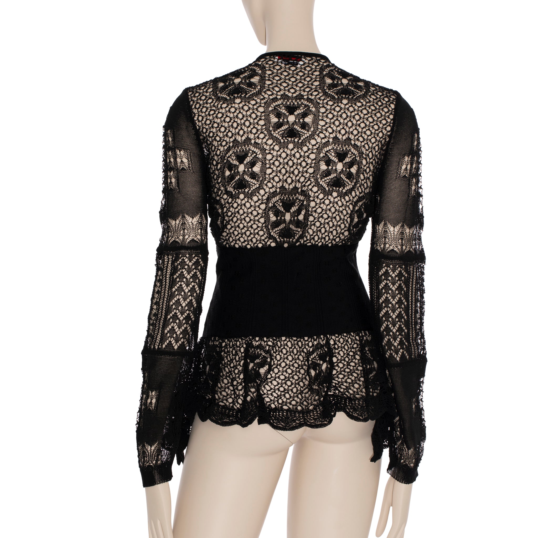 Alexander McQueen Patchwork Lace Peplum Cardigan in Black Small