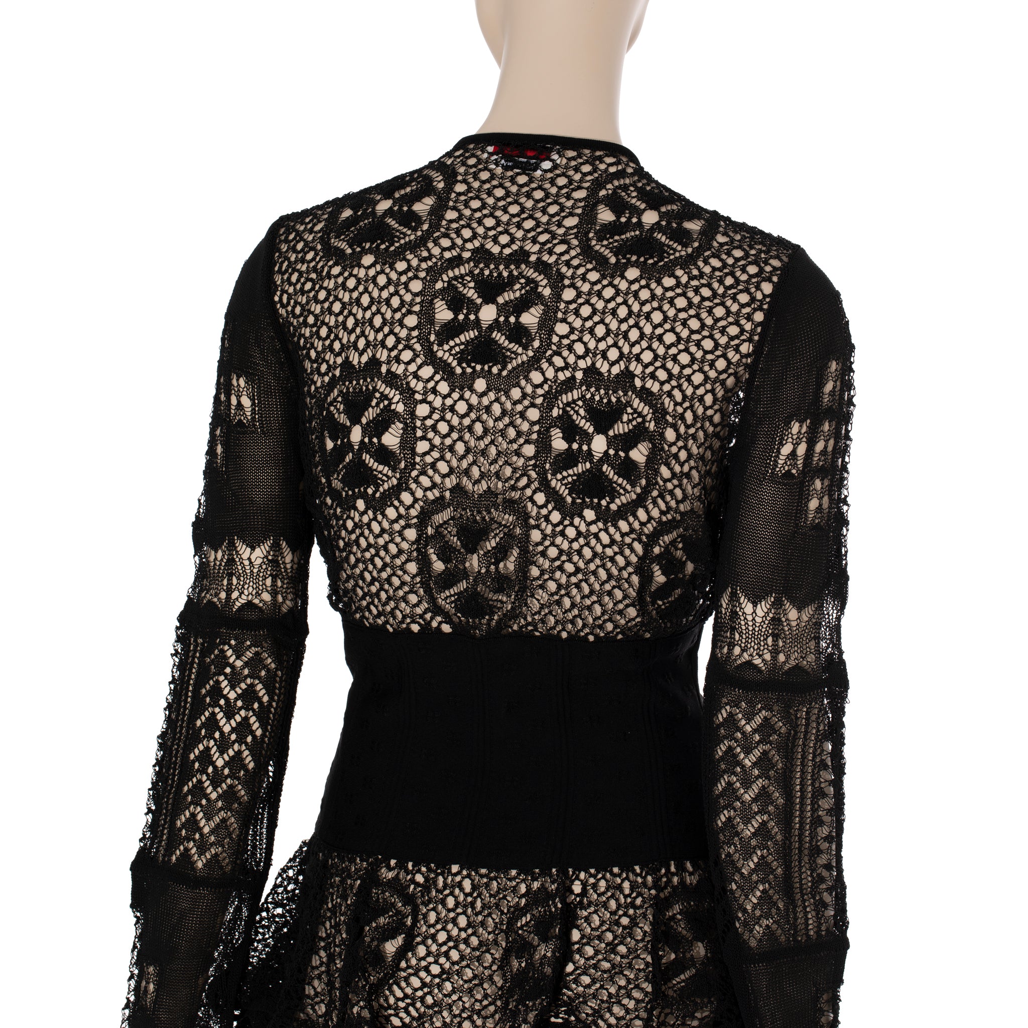 Alexander McQueen Patchwork Lace Peplum Cardigan in Black Small