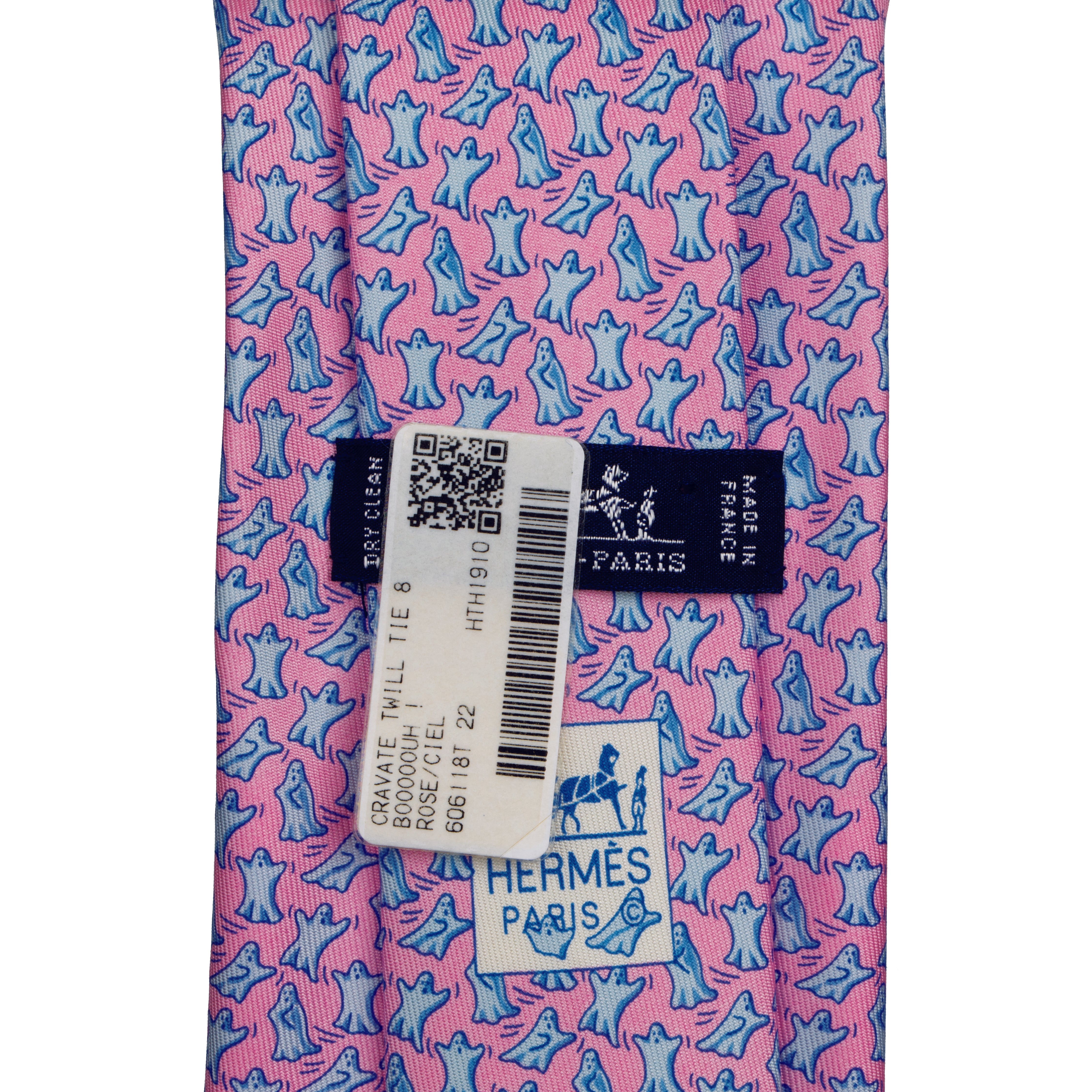 Hermes Mens Pink Ghost Print Silk Tie