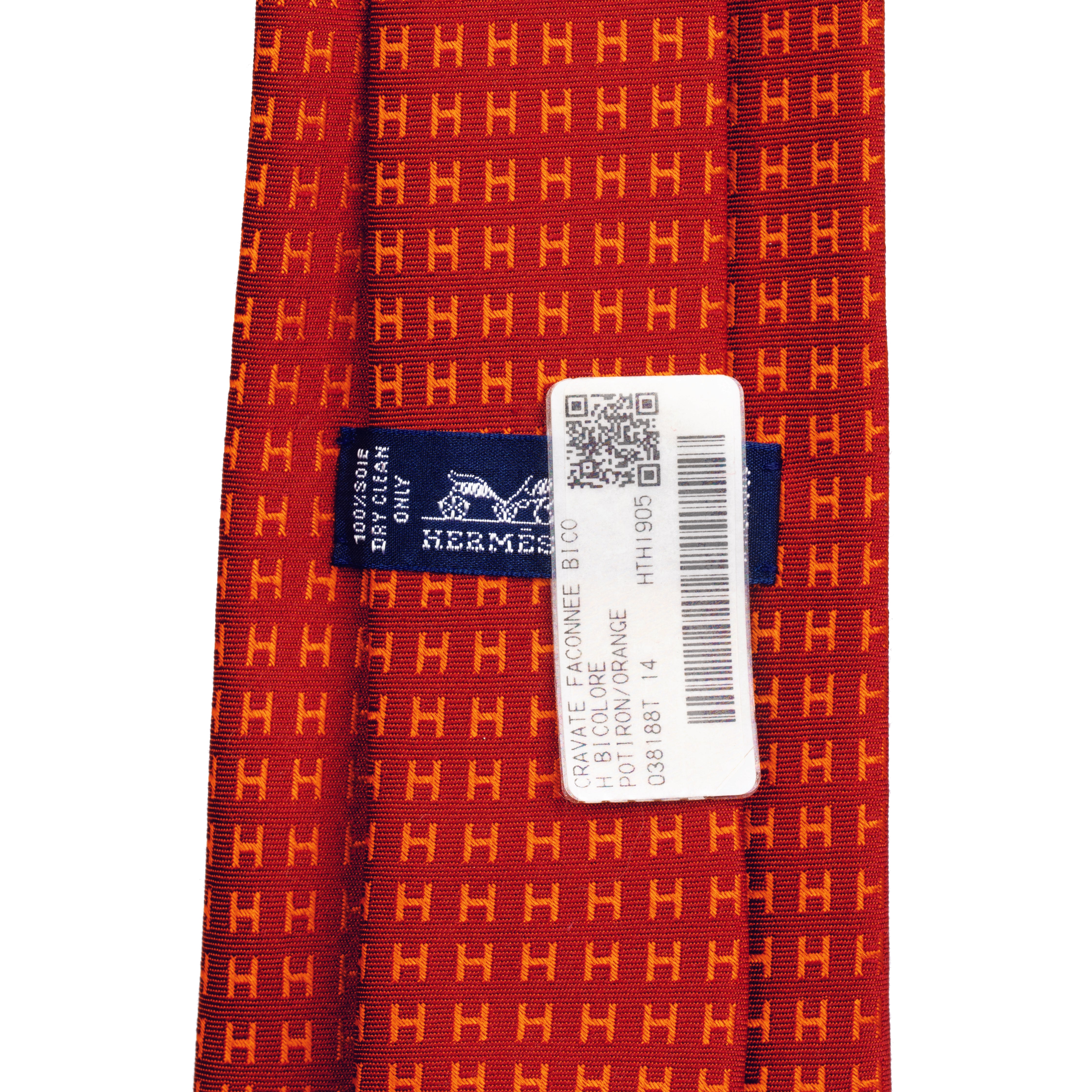 Hermes Mens Orange & Potiron H Pattern Silk Tie