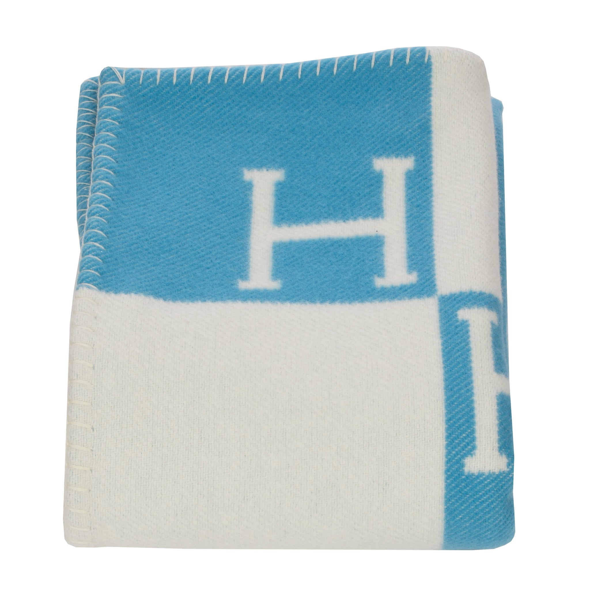 Hermes Baby Avalon Blanket Bleu Genievre & Blanc Wool & Cashmere