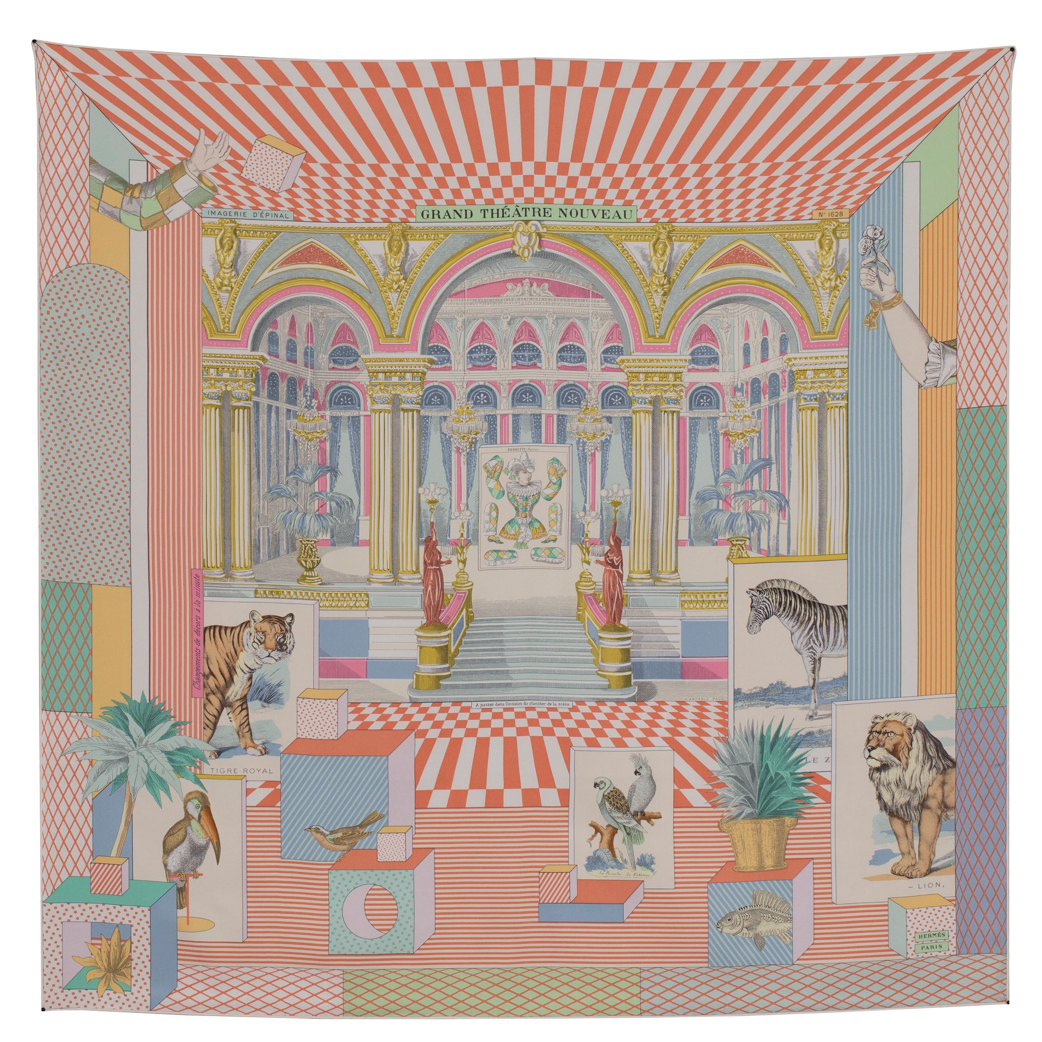 Hermes "Grand Theatre Nouveau" Silk Scarf In Pastel 90 Cm