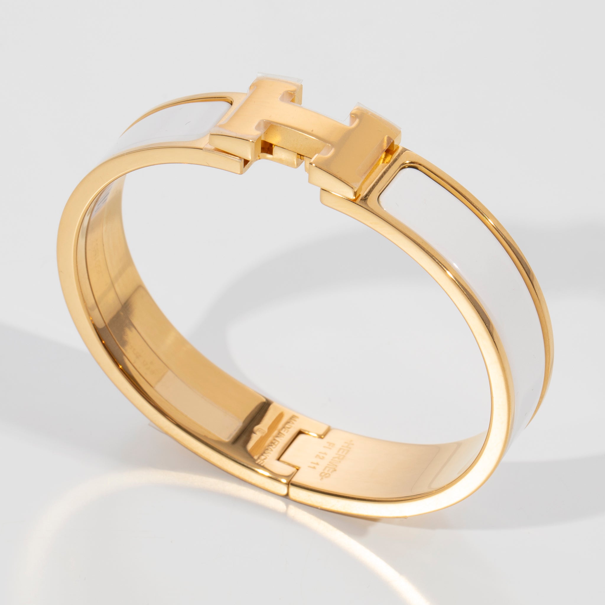 Hermes Clic H Bracelet White & Gold Hardware