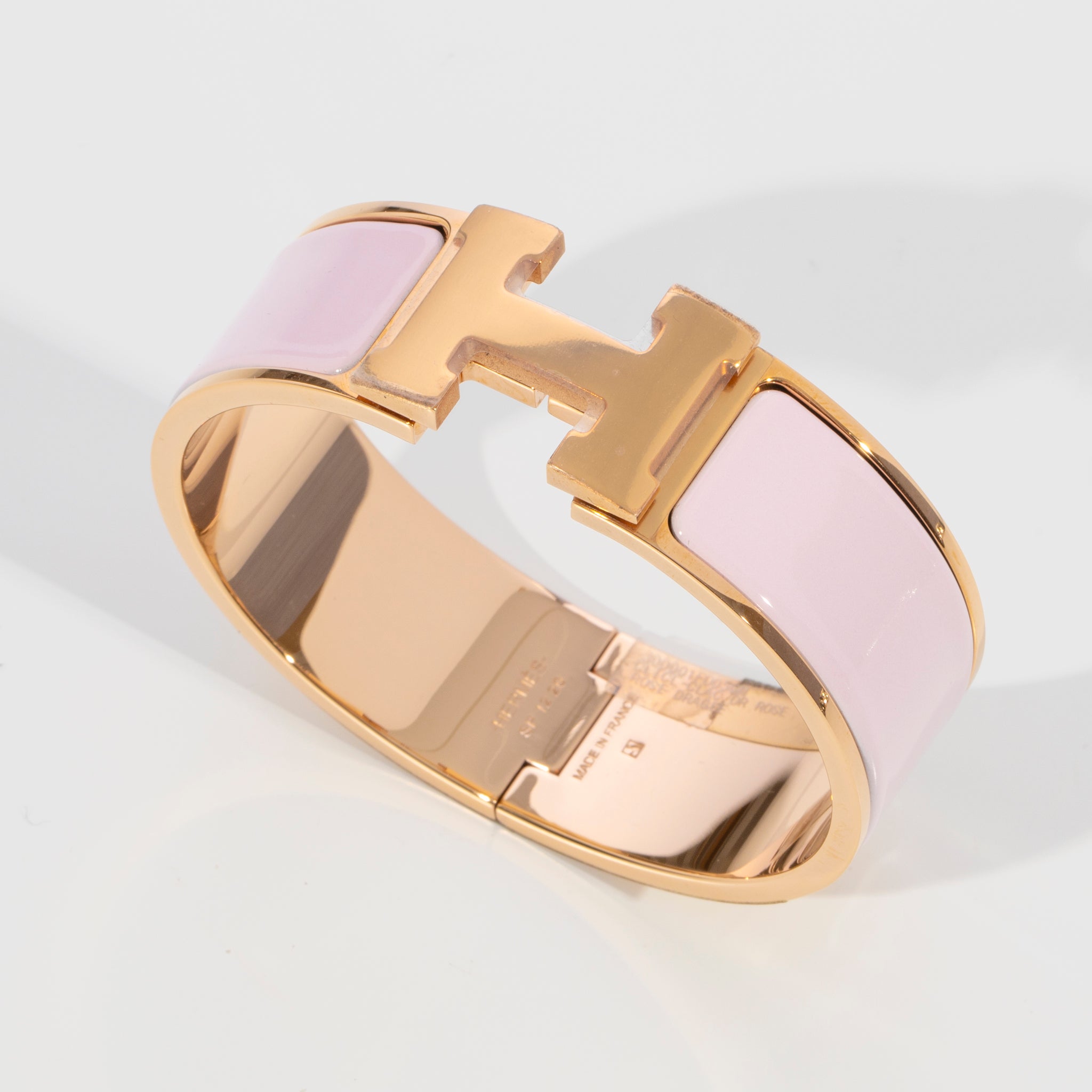 Hermes Clic Clac Bracelet Rose Dragee & Gold Hardware